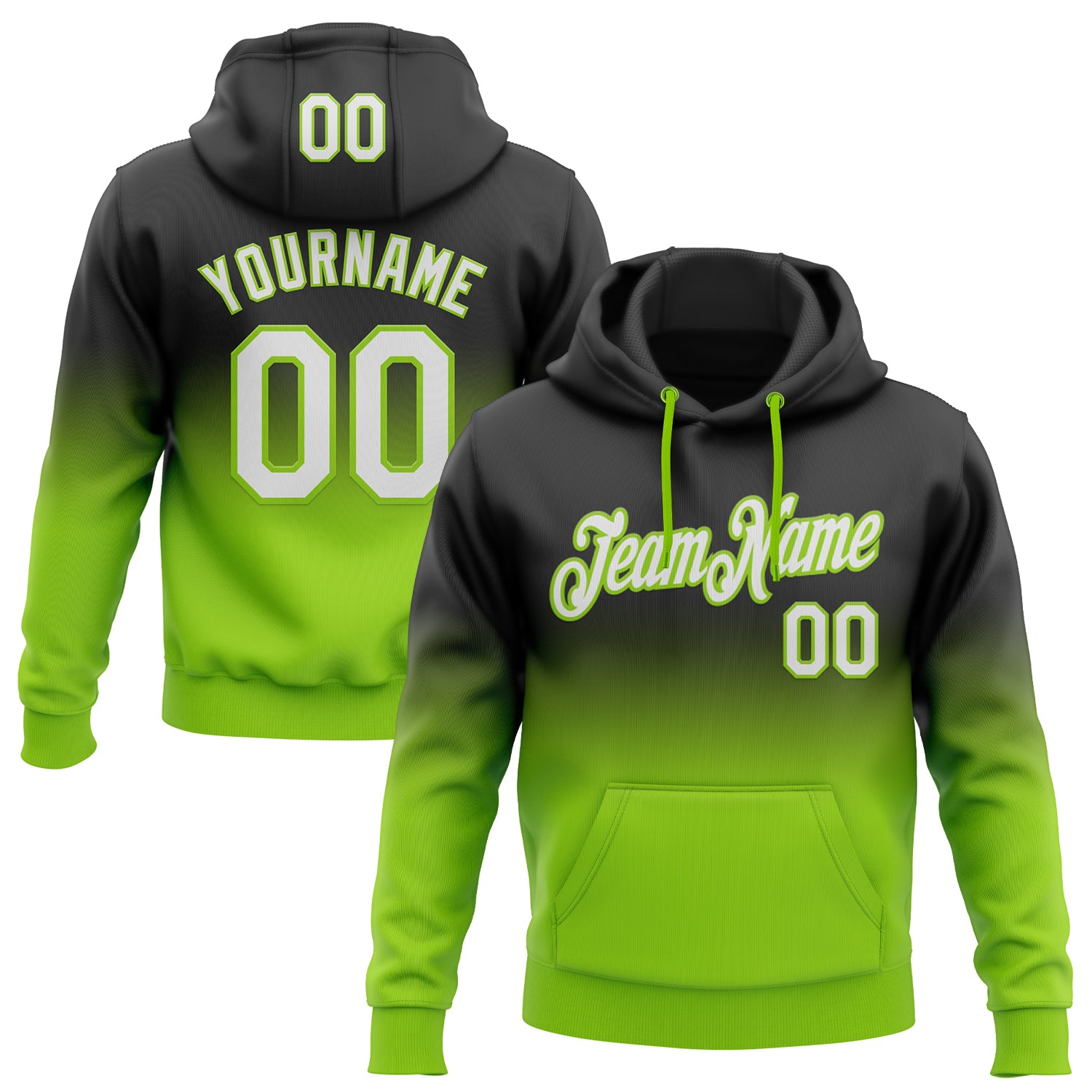 FansIdea Custom Stitched Black White-Neon Green Fade Fashion Sports Pullover Sweatshirt Hoodie - $29.99 at Proof Eyewear