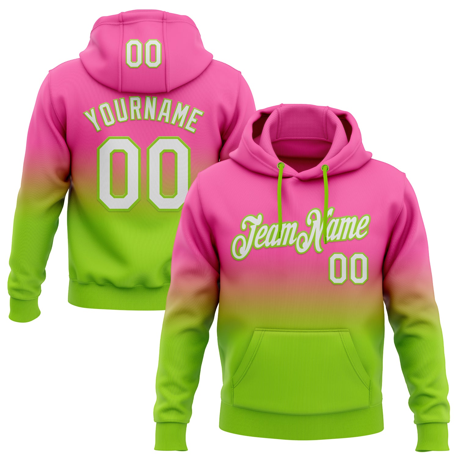 FansIdea Custom Stitched Pink White-Neon Green Fade Fashion Sports Pullover Sweatshirt Hoodie - $29.99 at Proof Eyewear