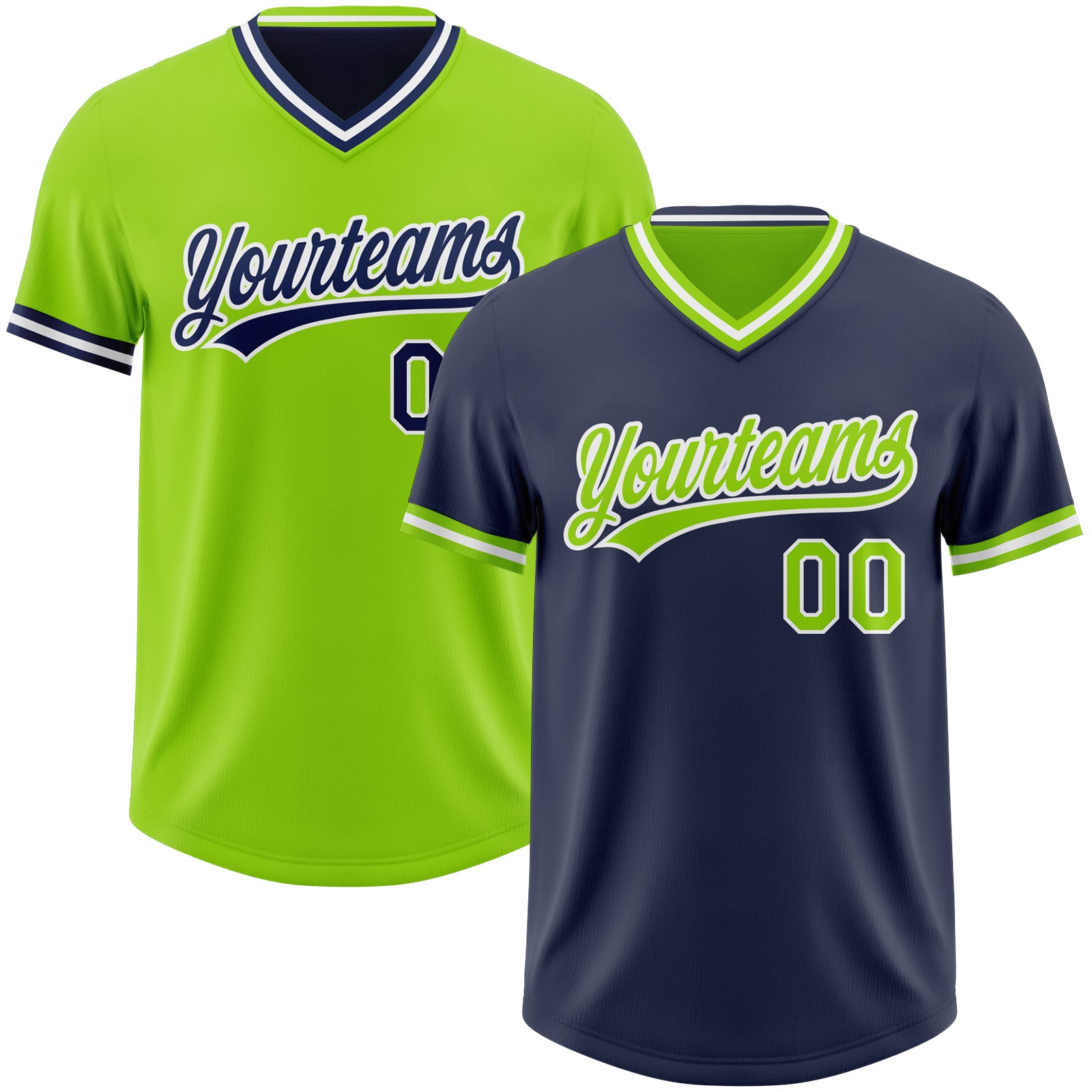 FansIdea Custom Navy Neon Green-White Reversible Pullover Baseball Jersey Shirt - $26.99 at Proof Eyewear