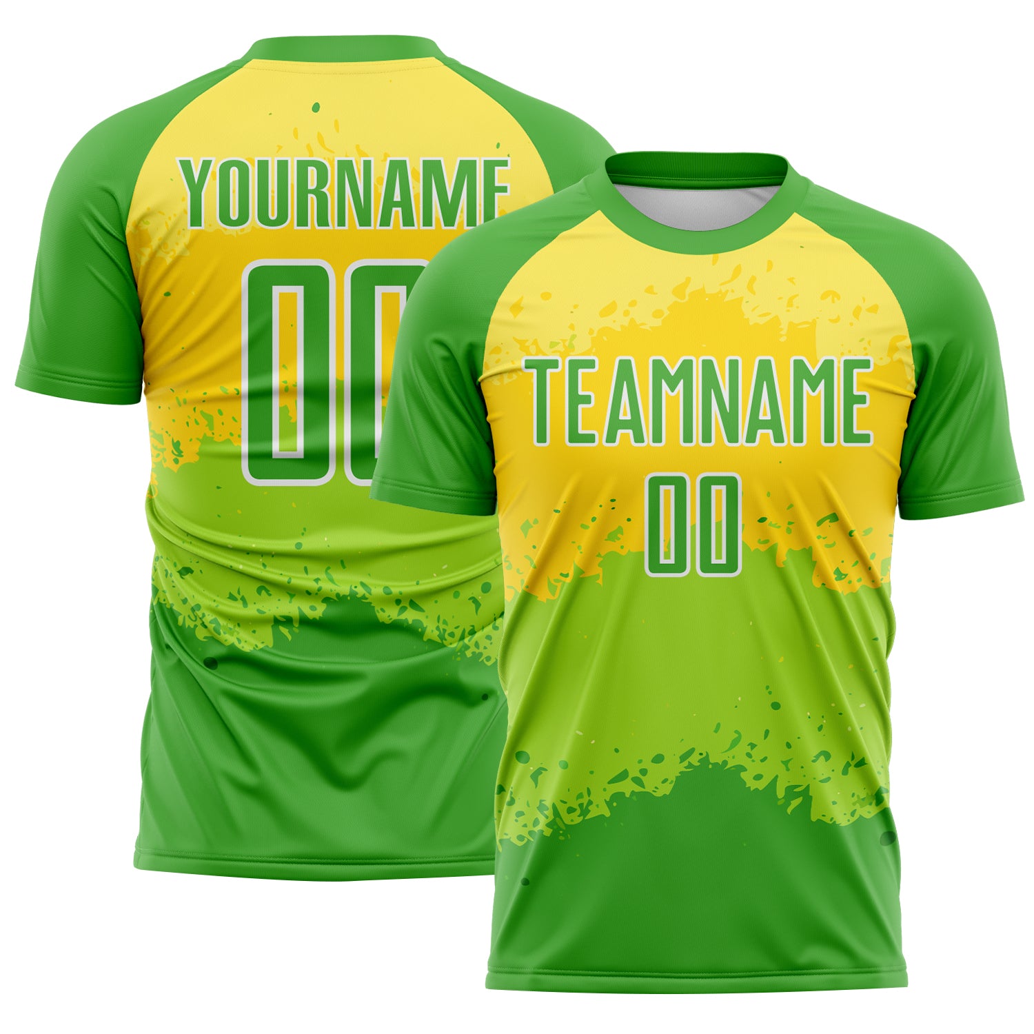 FansIdea Custom Neon Green Light Yellow-White Watercolor Gradient Splatter Australia Style Sublimation Soccer Uniform Jersey - $16.99 at Proof Eyewear