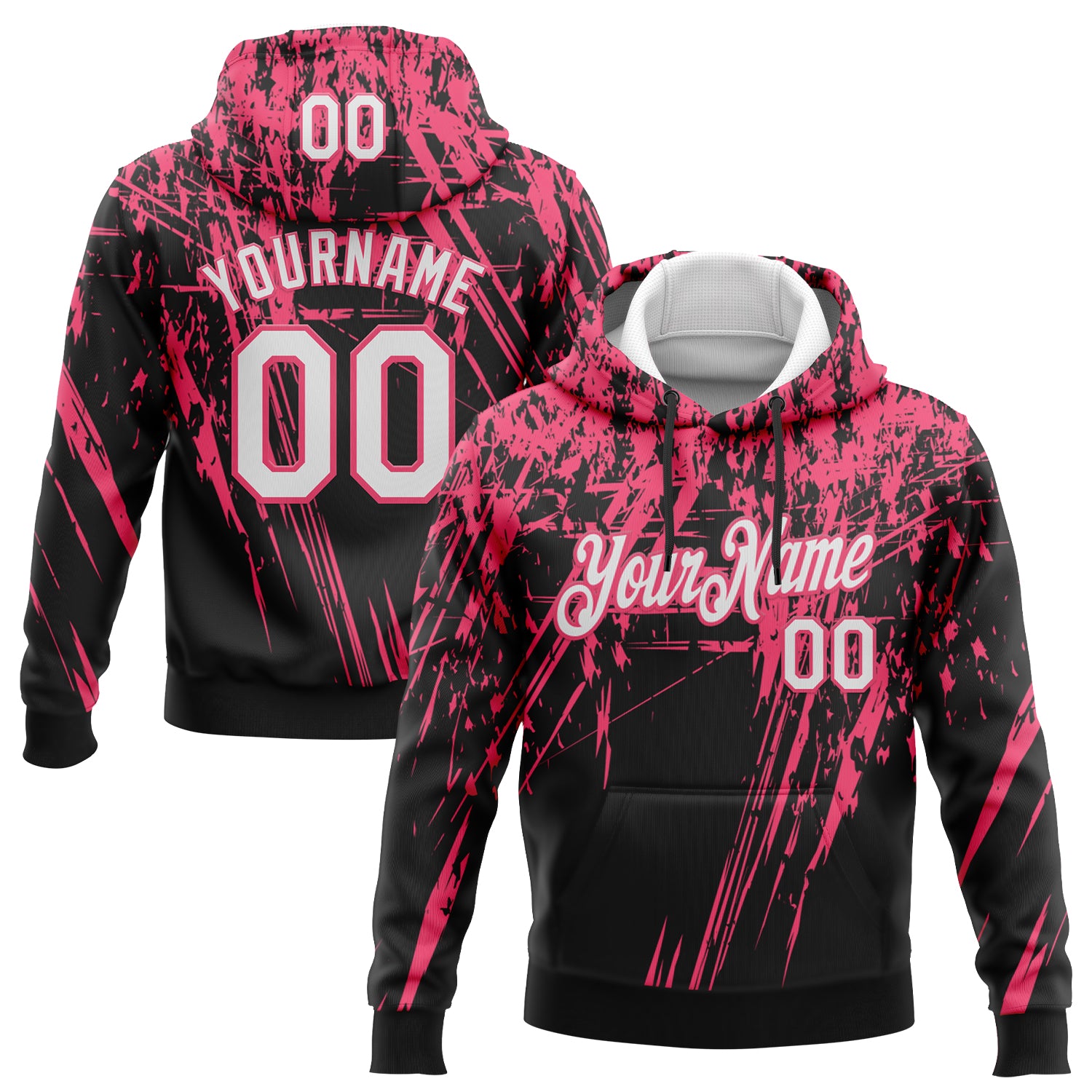 FansIdea Custom Stitched Black White-Neon Pink 3D Pattern Design Splash Grunge Art Sports Pullover Sweatshirt Hoodie - $32.99 at Proof Eyewear