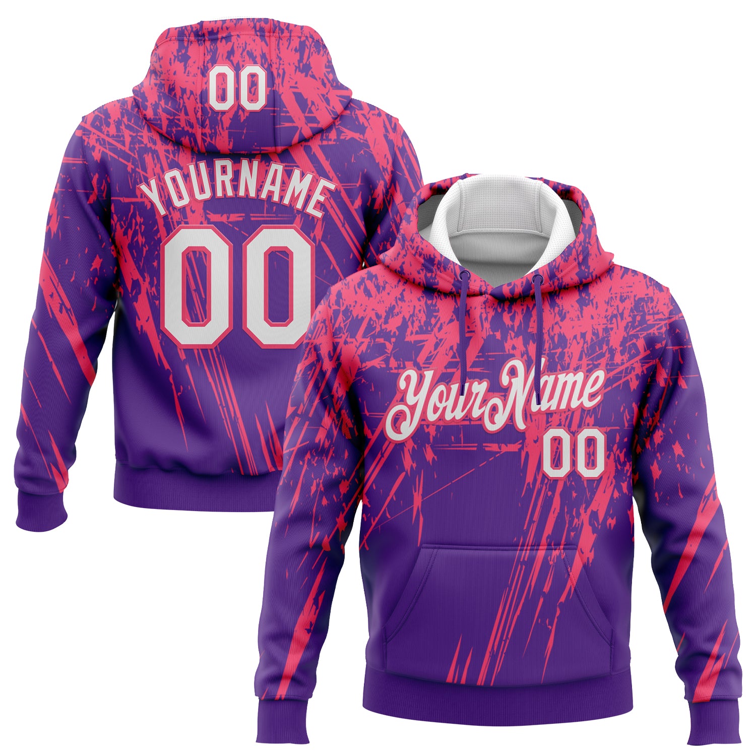 FansIdea Custom Stitched Purple White-Neon Pink 3D Pattern Design Splash Grunge Art Sports Pullover Sweatshirt Hoodie - $32.99 at Proof Eyewear