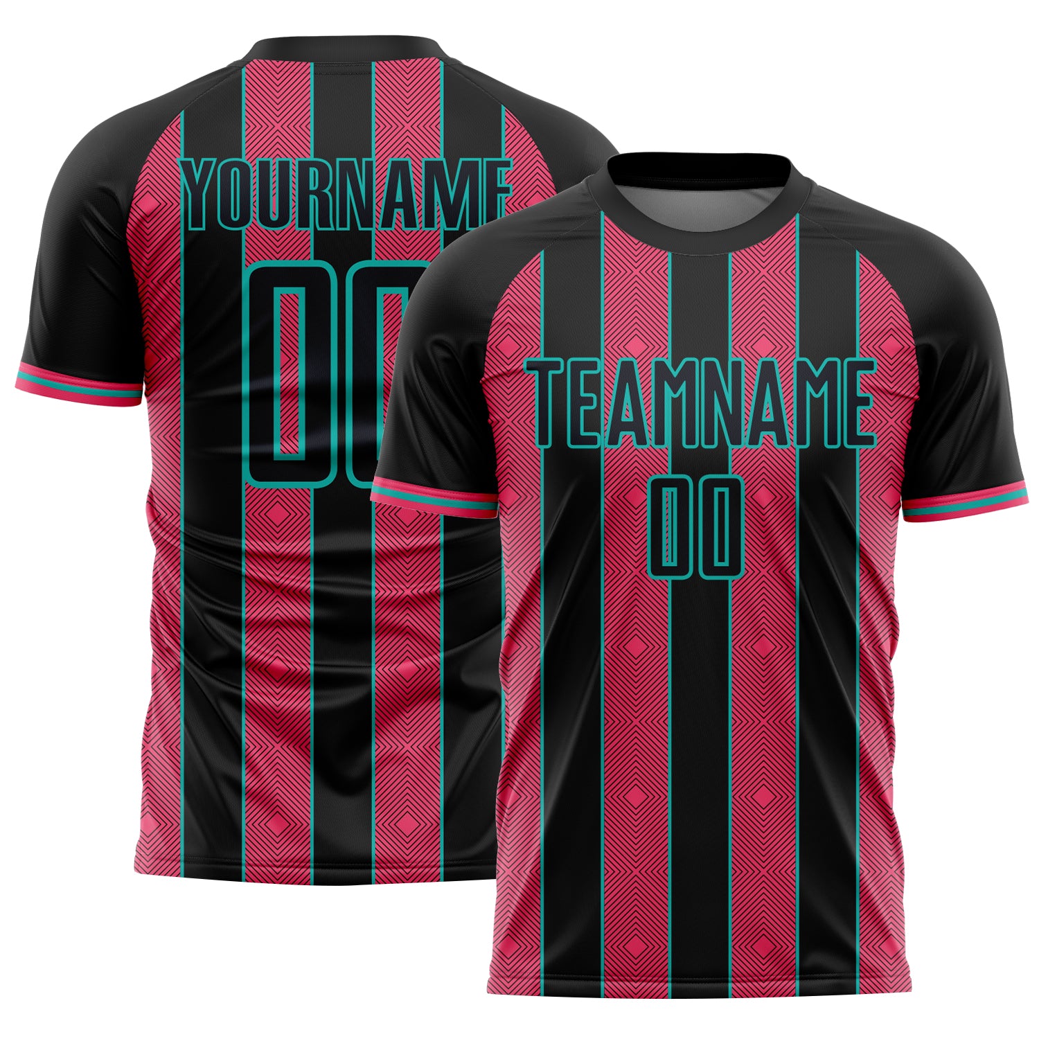 FansIdea Custom Black Neon Pink-Aqua Pinstripe Line Sports Sublimation Soccer Uniform Jersey - $16.99 at Proof Eyewear