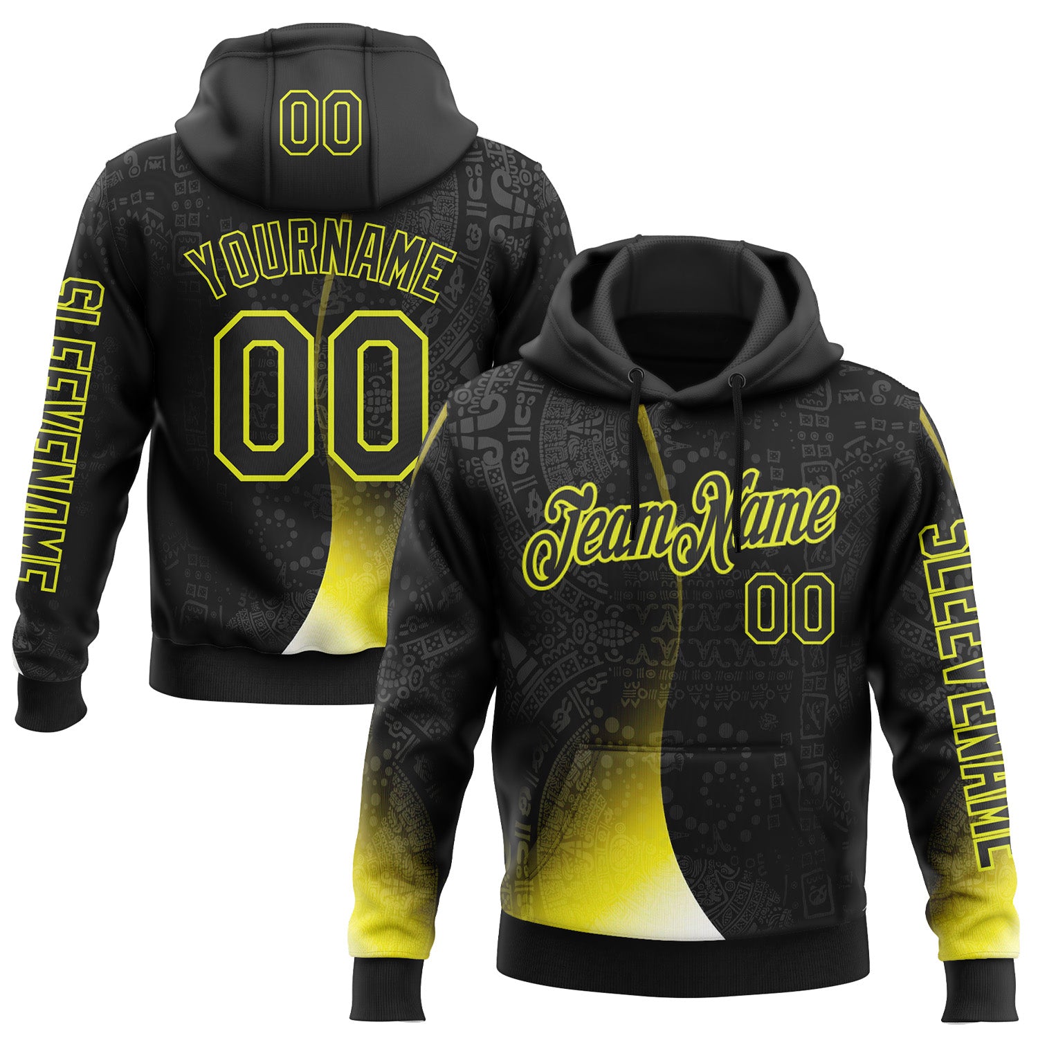 FansIdea Custom Black Neon Yellow 3D Pattern Design Ethnic Tribal Sportswear Pullover Sweatshirt Hoodie - $32.99 at Proof Eyewear