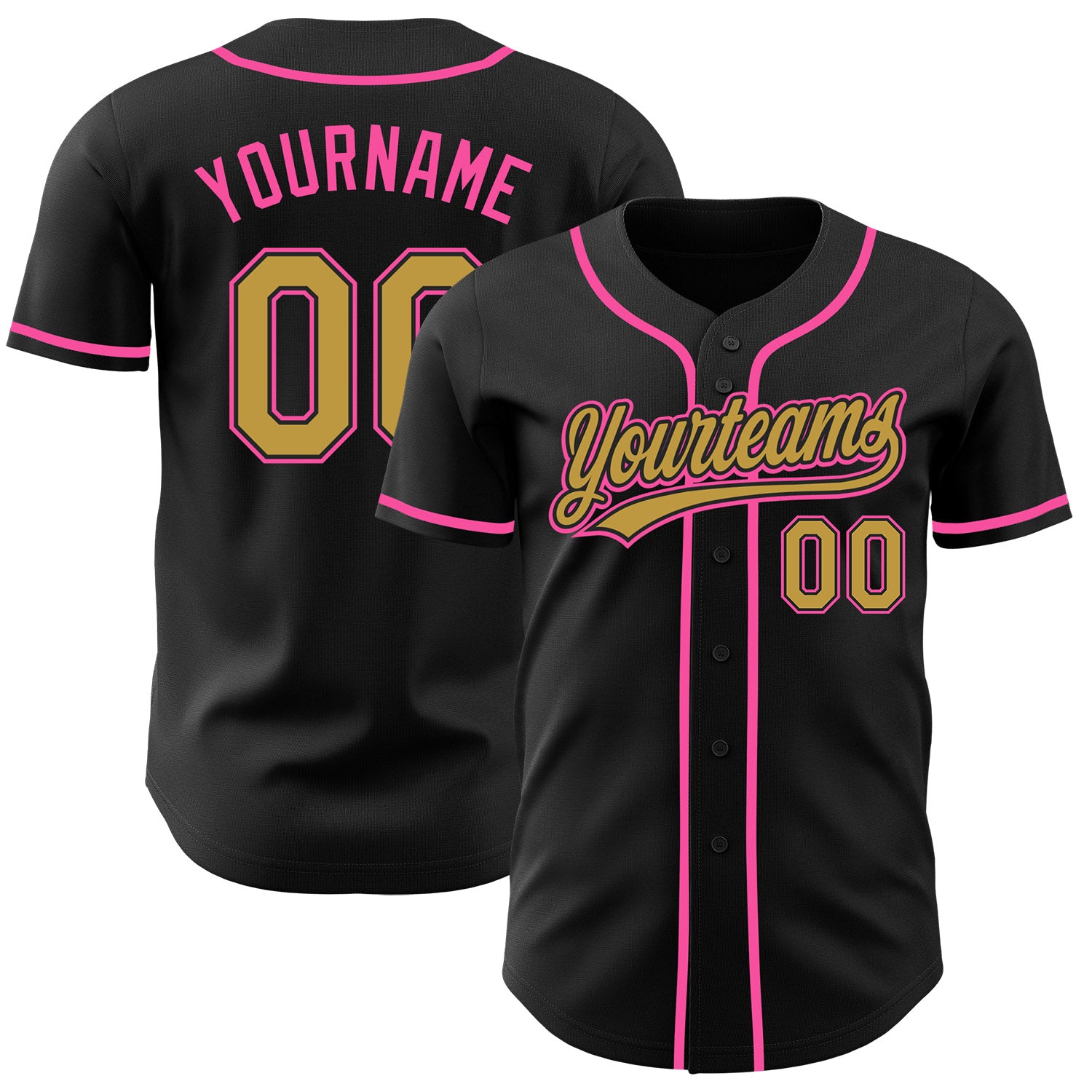 FansIdea Custom Black Old Gold-Pink Authentic Baseball Jersey - $27.99 at Proof Eyewear