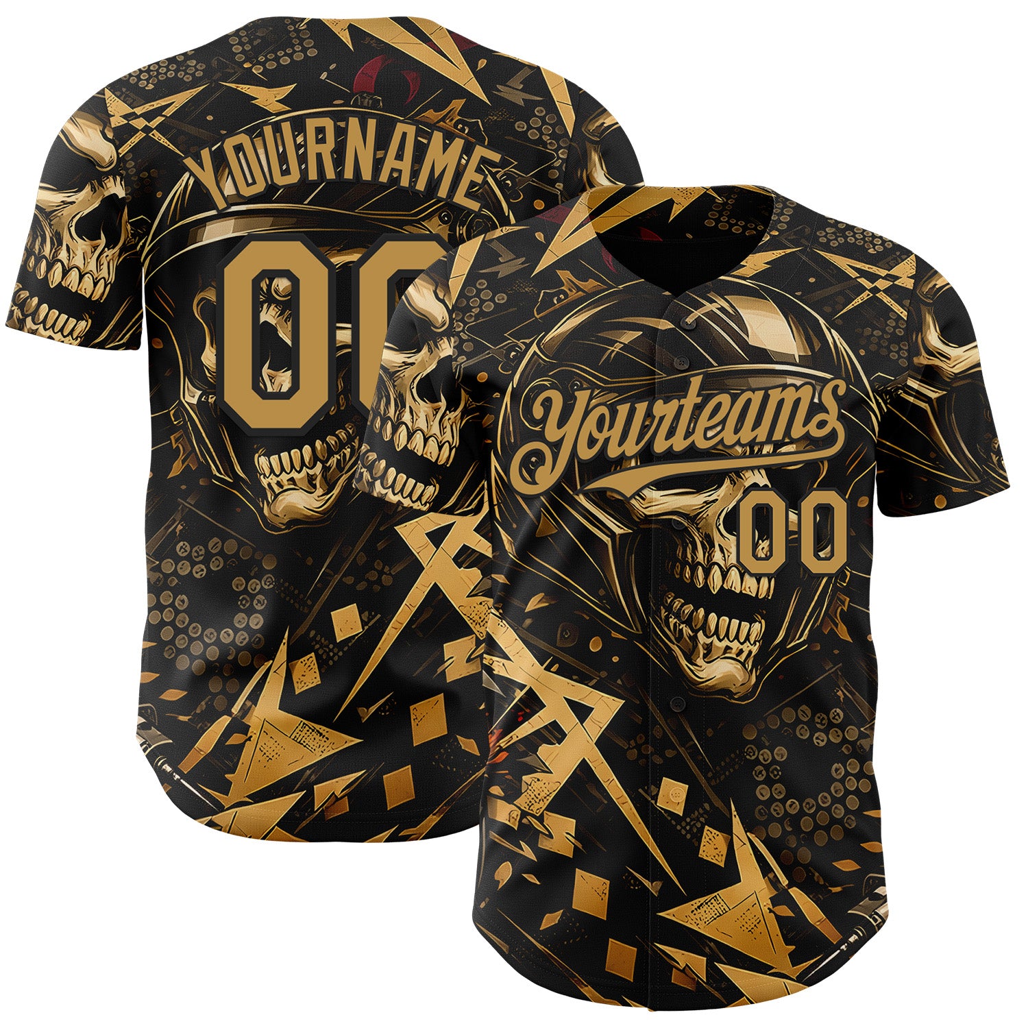 FansIdea Custom Black-Old Gold 3D Pattern Design Motorcycle Motocross Skull Authentic Baseball Jersey - $29.99 at Proof Eyewear