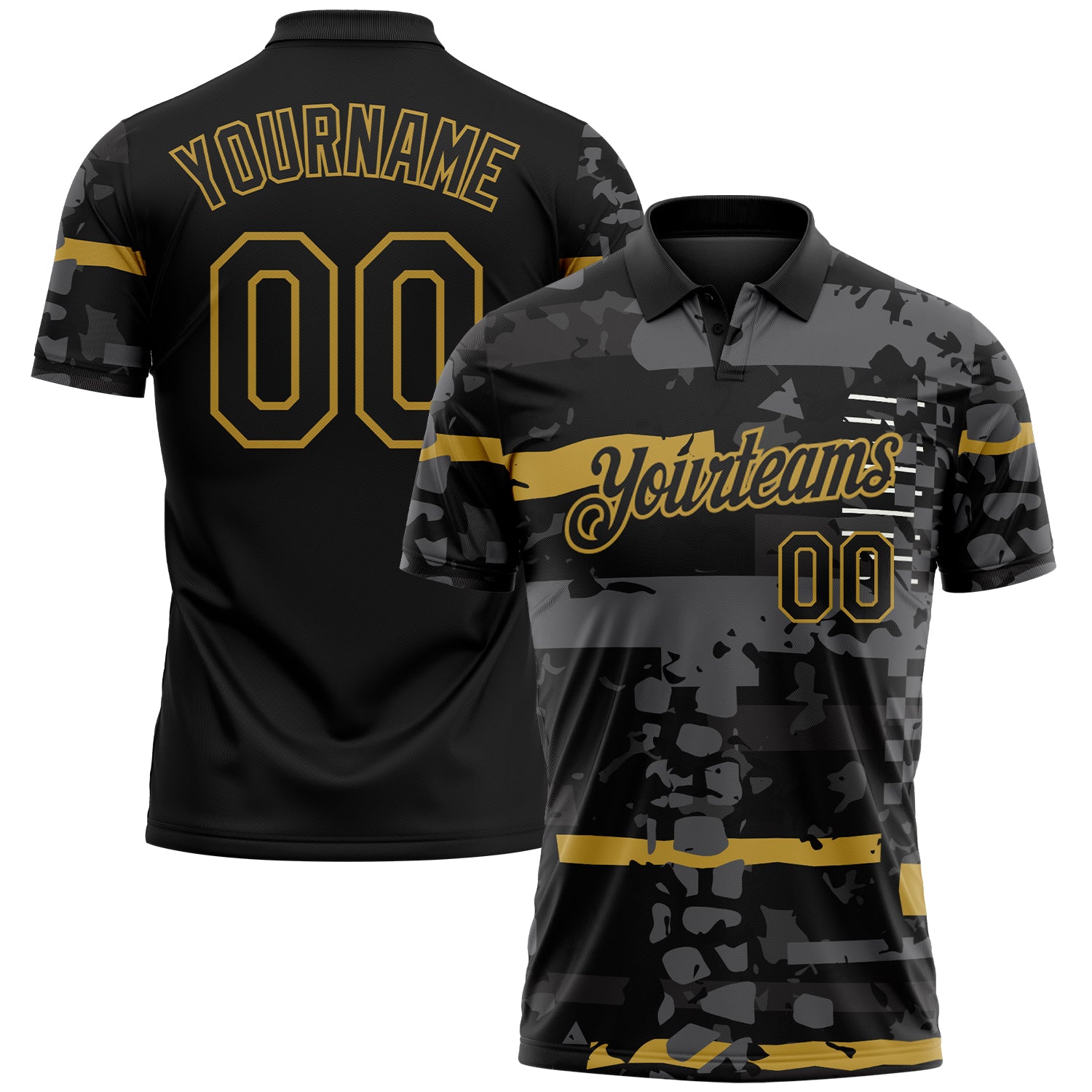 FansIdea Custom Black-Old Gold Abstract Geometric Grunge Fragment Performance Polo Shirt - $19.99 at Proof Eyewear