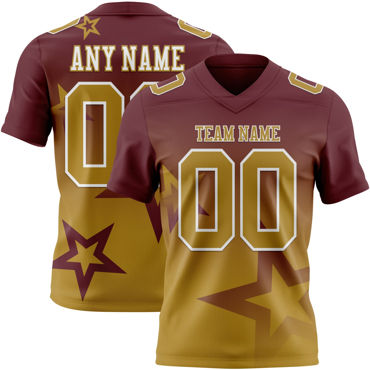FansIdea Custom Burgundy Old Gold-White Authentic Gradient Style Twinkle Star Football Jersey - $19.99 at Proof Eyewear
