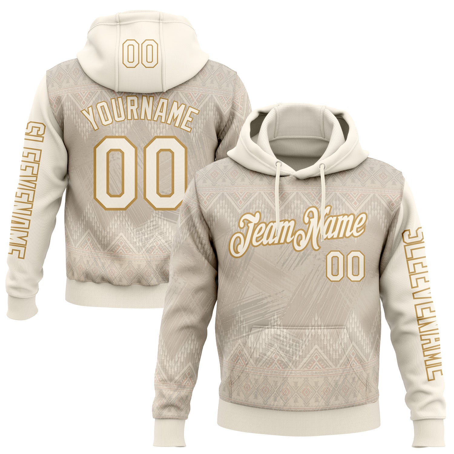 FansIdea Custom Cream Old Gold 3D Pattern Design Ethnic Tribal Sportswear Pullover Sweatshirt Hoodie - $32.99 at Proof Eyewear