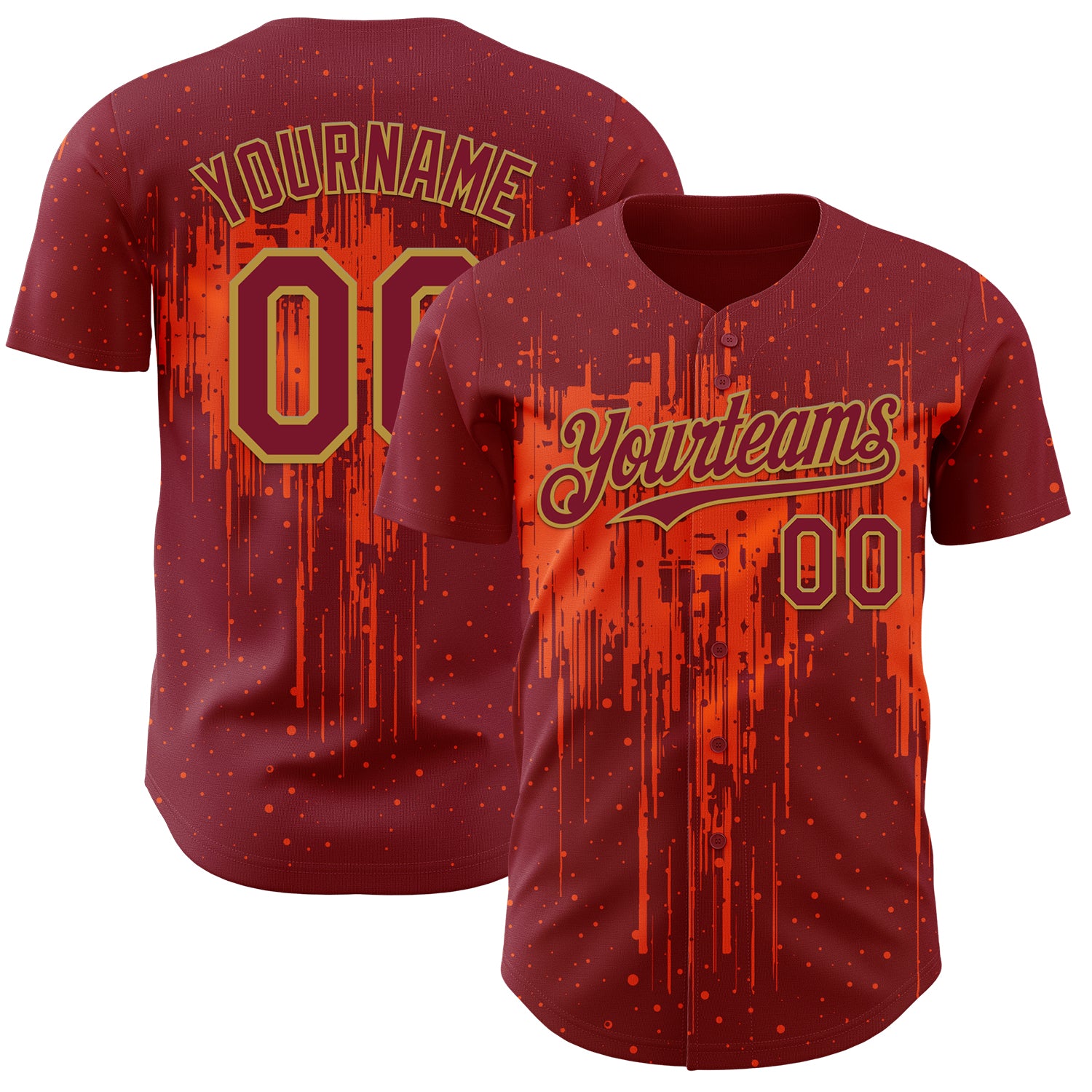 FansIdea Custom Crimson Old Gold Orange Dripping Splatter Paint Authentic Baseball Jersey - $29.99 at Proof Eyewear