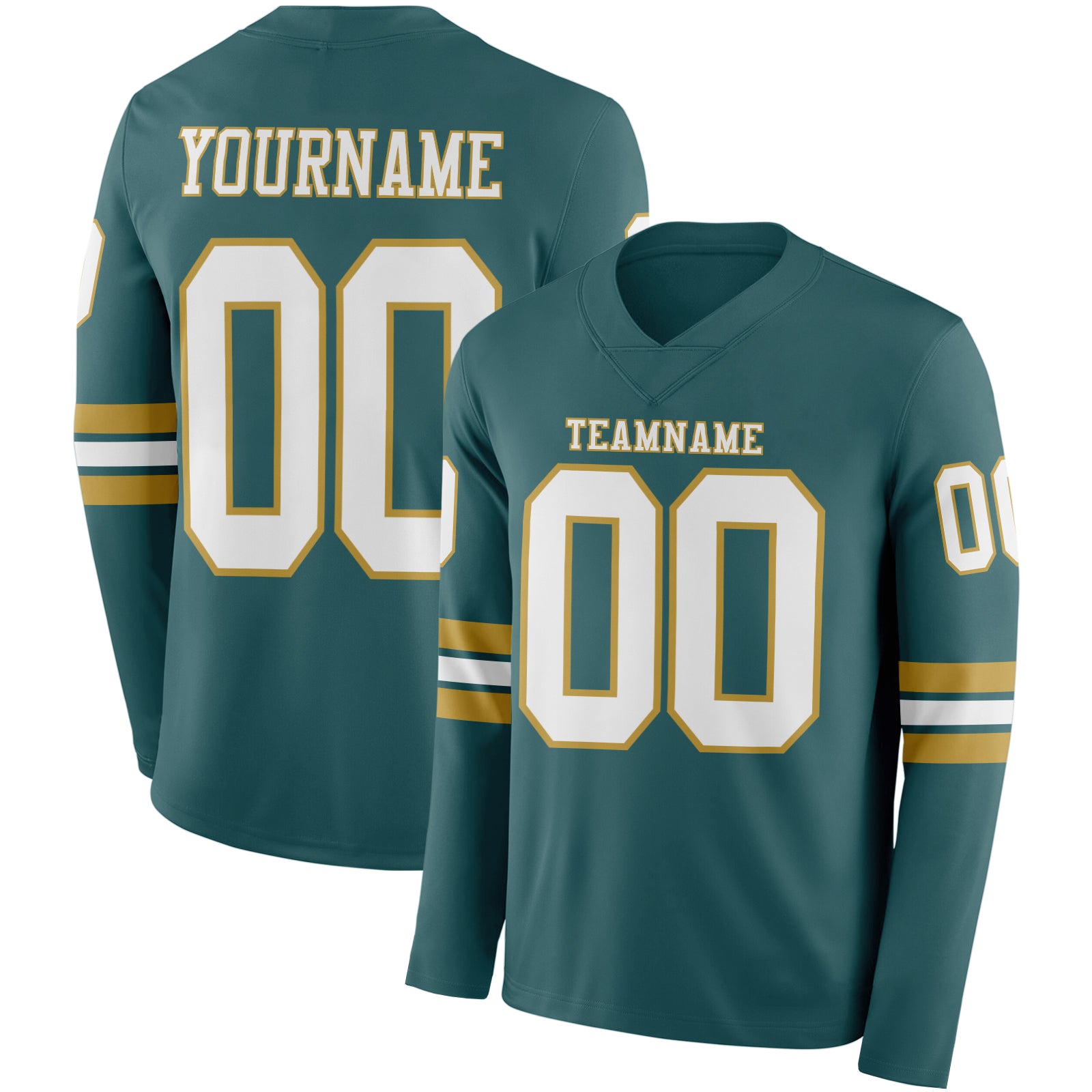 FansIdea Custom Midnight Green White-Old Gold Long Sleeve Authentic Football Jersey - $24.99 at Proof Eyewear