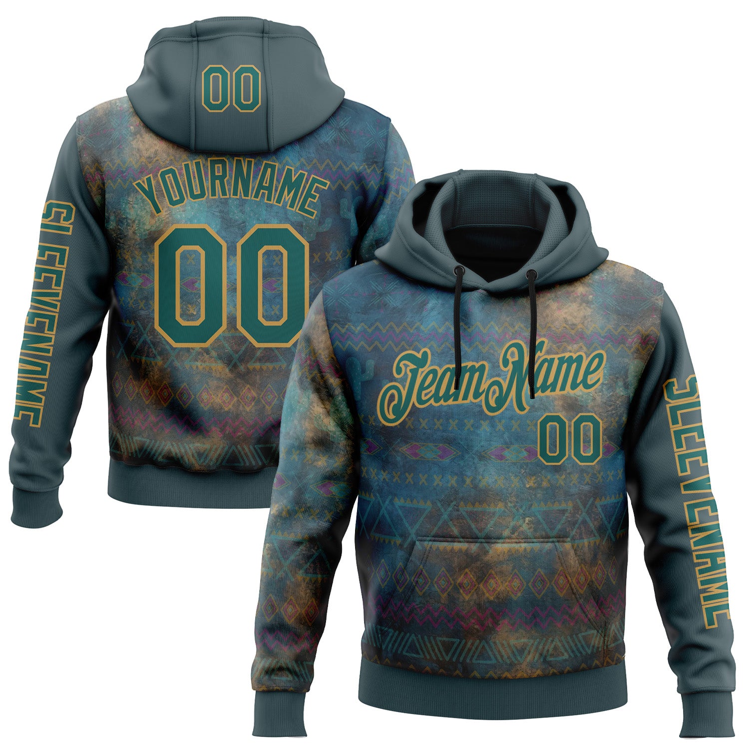 FansIdea Custom Green Midnight Green-Old Gold 3D Pattern Design Ethnic Tribal Sportswear Pullover Sweatshirt Hoodie - $32.99 at Proof Eyewear