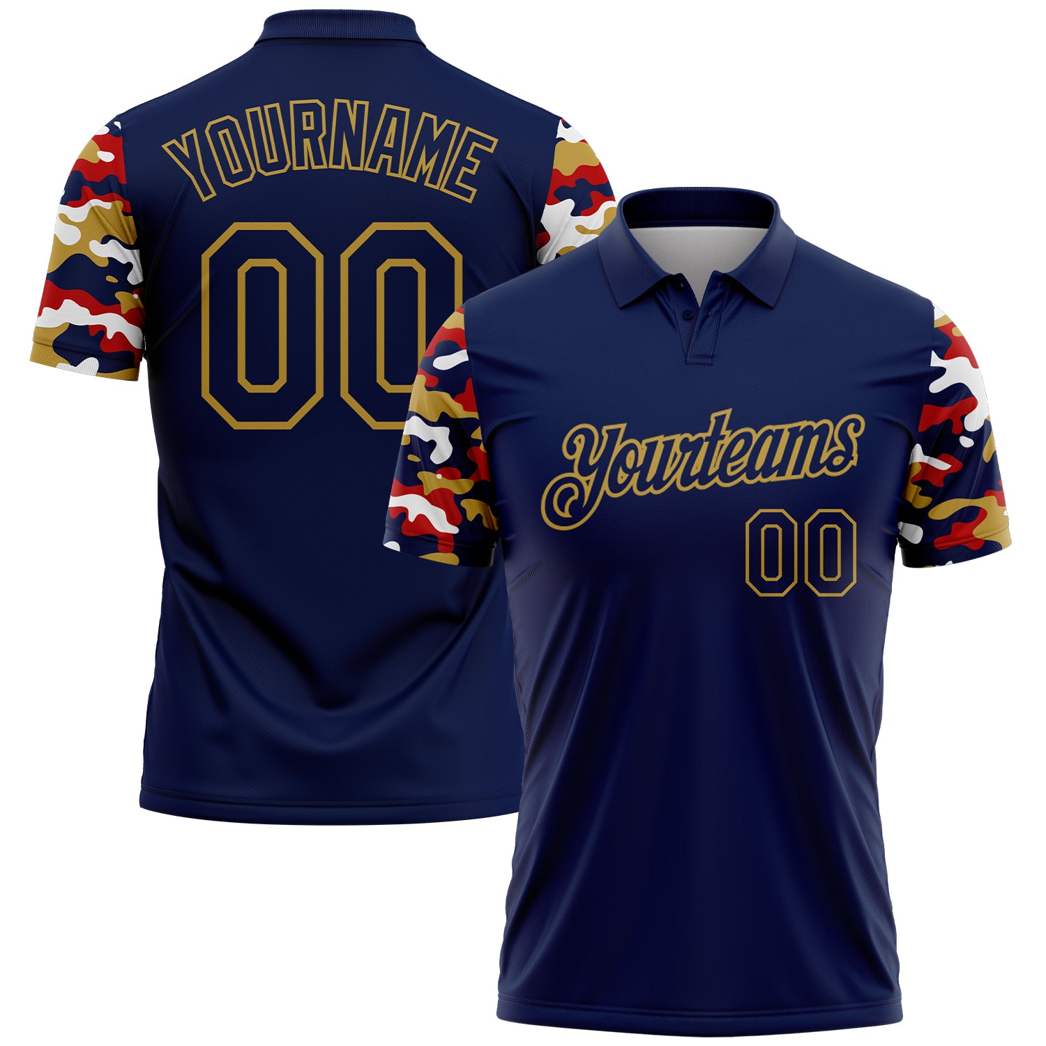 FansIdea Custom Navy Red Old Gold-White Digital Camo Two Tone Performance Polo Shirt - $19.99 at Proof Eyewear