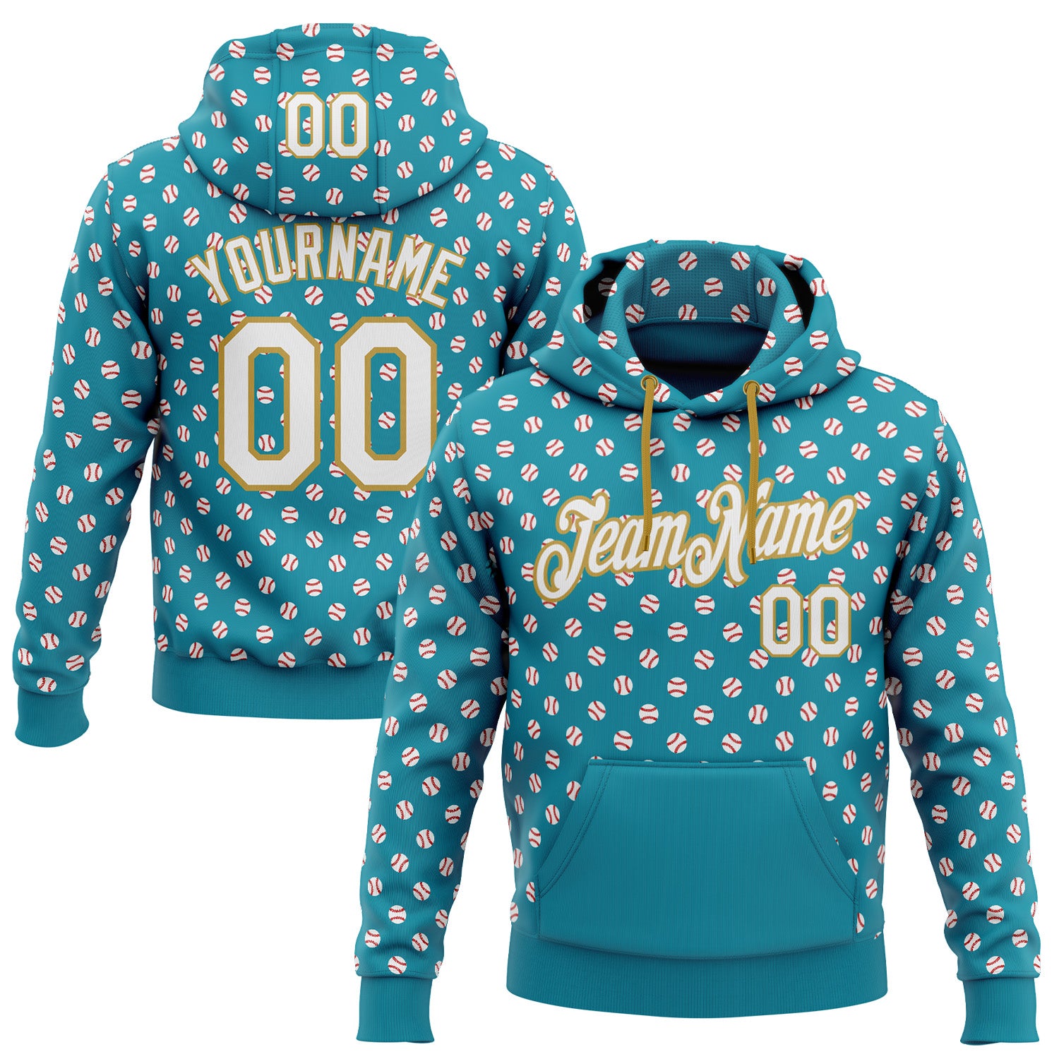 FansIdea Custom Stitched Teal White-Old Gold Baseball Game Day Jacksonville Inspired Sports Pullover Sweatshirt Hoodie - $32.99 at Proof Eyewear