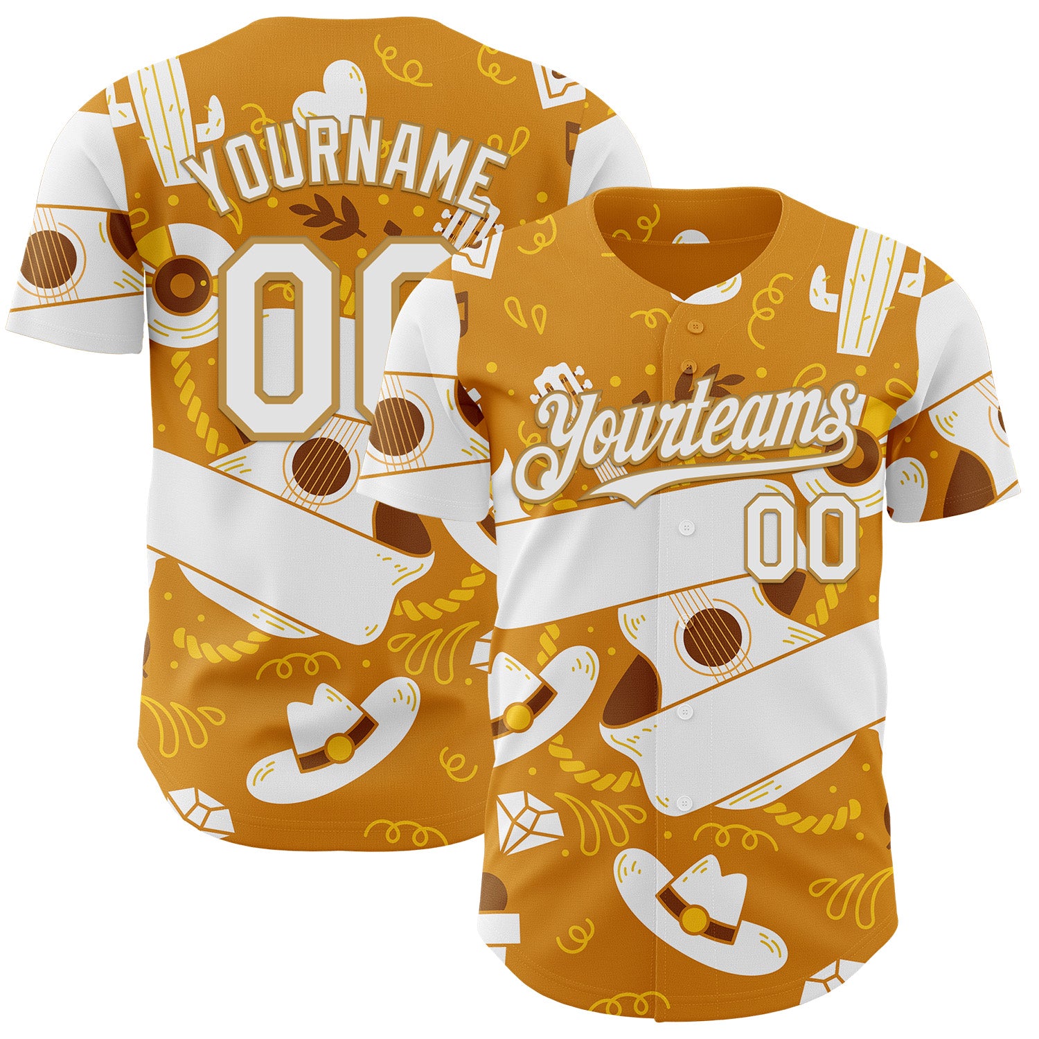 FansIdea Custom Yellow White-Old Gold Texas Cowboy Guitar City Edition Authentic Baseball Jersey - $29.99 at Proof Eyewear