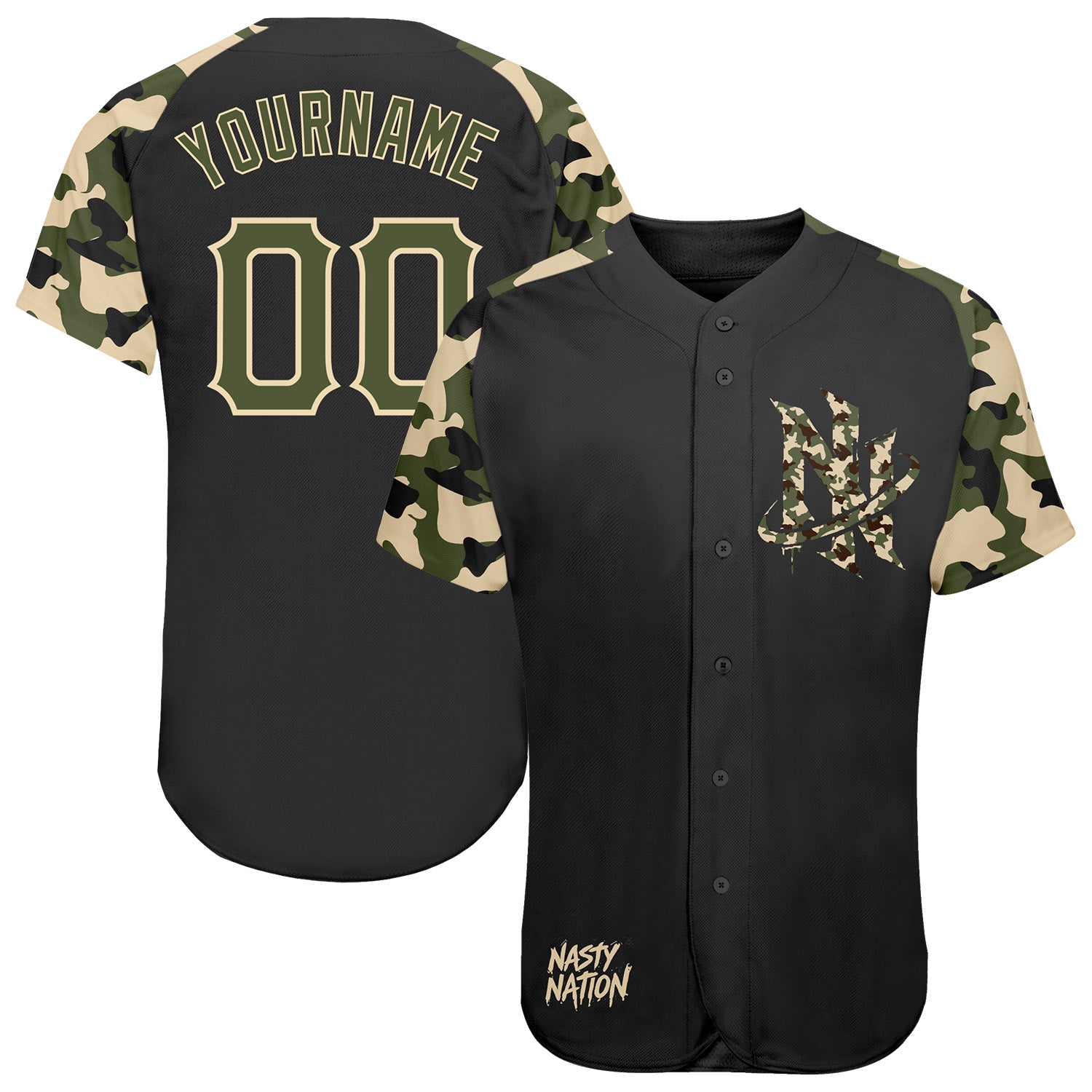 Fansidea-group-collabs Custom Black Olive-City Cream Nasty Nation Camo Authentic Baseball Jersey - $35.99 at Proof Eyewear