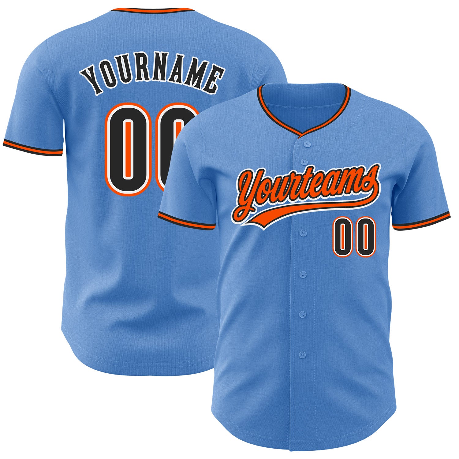 FansIdea Custom Light Blue Black White-Orange Authentic Baseball Jersey - $27.99 at Proof Eyewear
