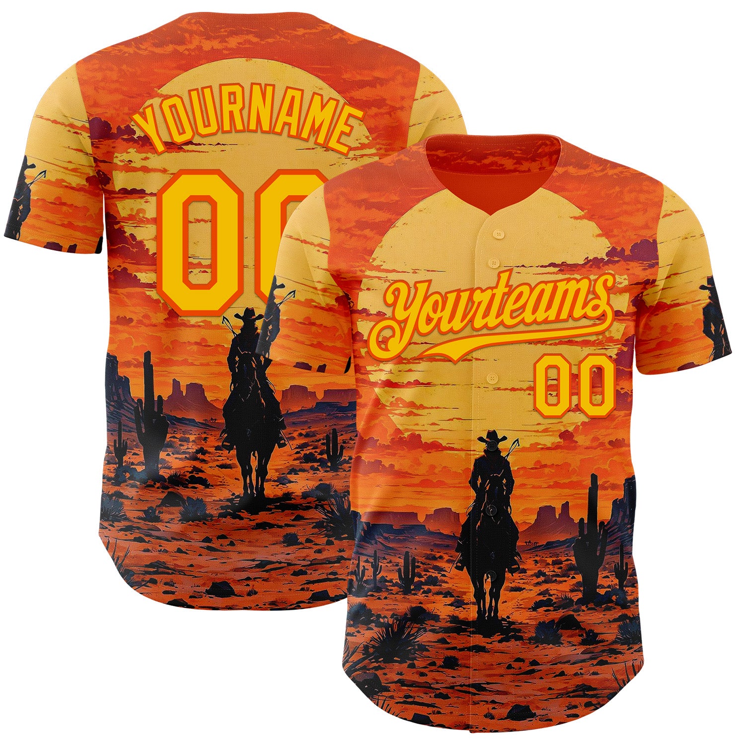 FansIdea Custom Orange Yellow Texas Cowboy Sunset Southwest Landscape City Edition Authentic Baseball Jersey - $29.99 at Proof Eyewear