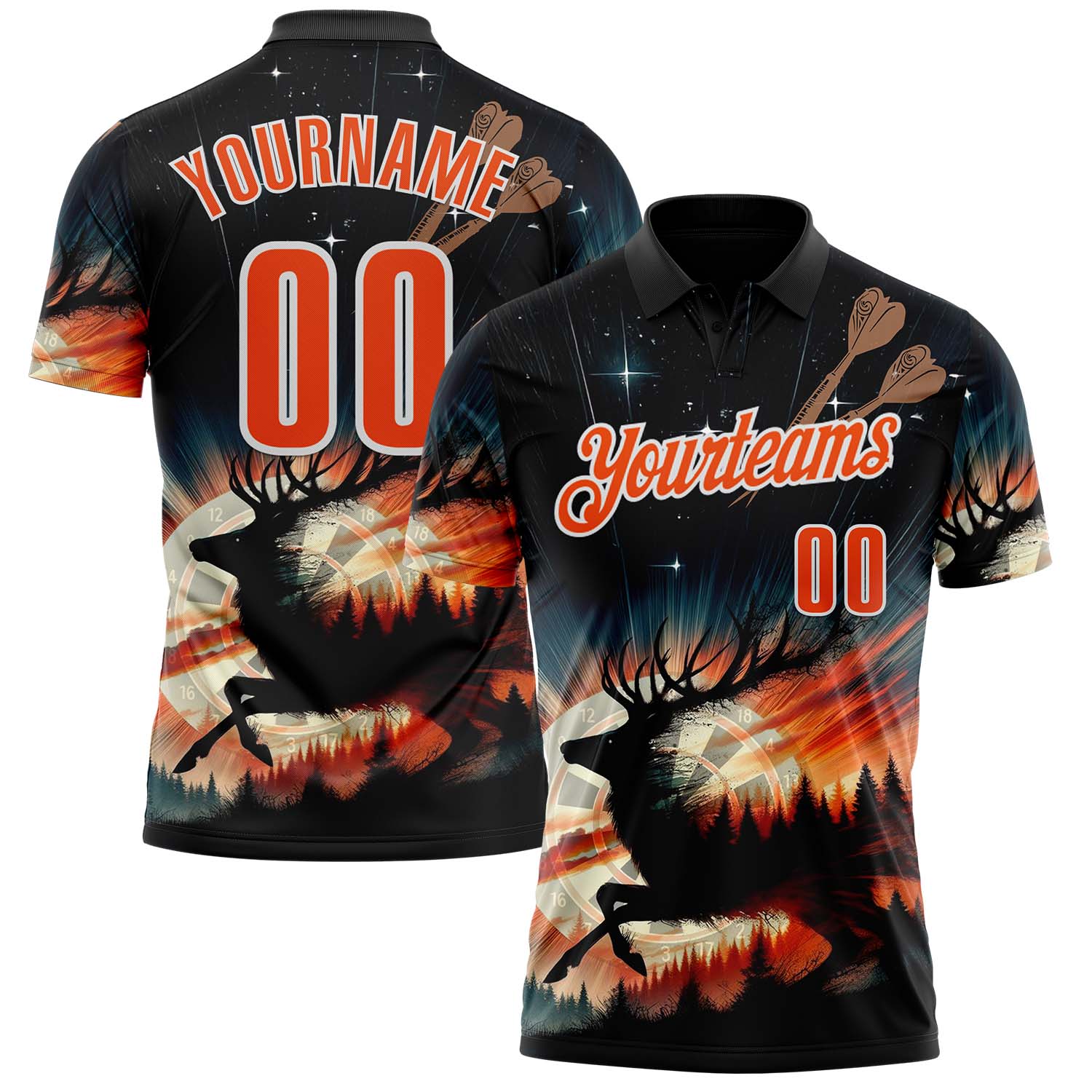 FansIdea Custom Black Orange-White Darts Deer Dartboard Performance Polo Shirt - $19.99 at Proof Eyewear