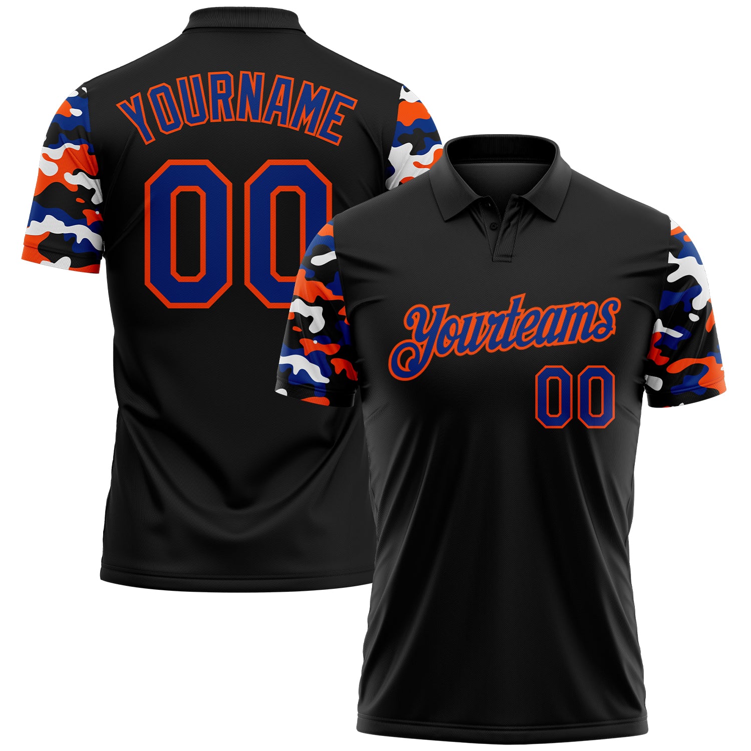 FansIdea Custom Black Royal Orange-White Digital Camo Two Tone Performance Polo Shirt - $19.99 at Proof Eyewear