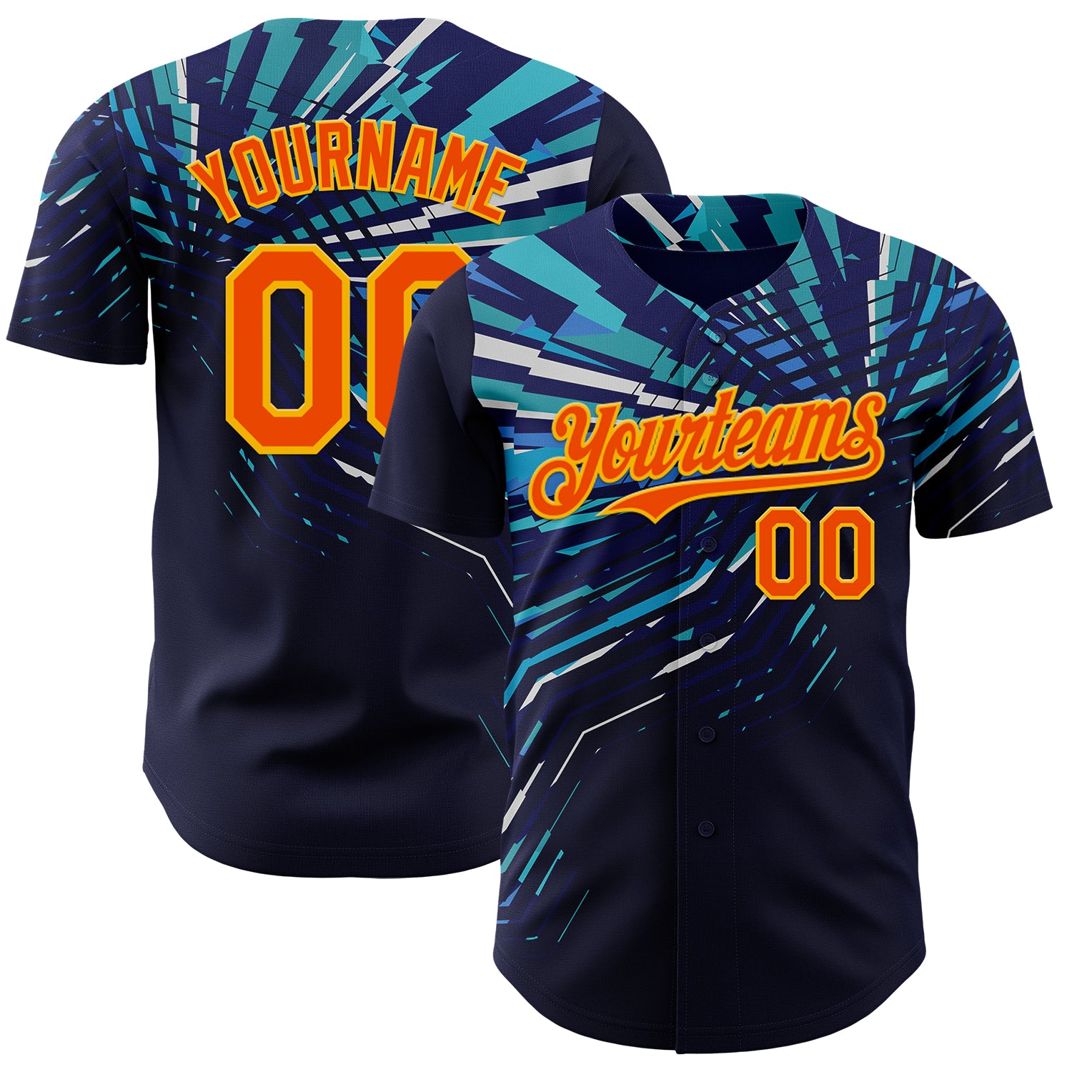 FansIdea Custom Blue Orange-Gold Geometric Patchwork Asymmetry Authentic Baseball Jersey - $29.99 at Proof Eyewear
