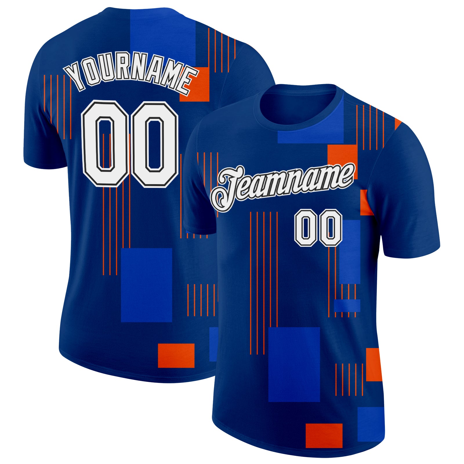 FansIdea Custom Blue White Orange-Black Netherlands Geometric Shapes Soccer Jersey Performance T-Shirt - $14.99 at Proof Eyewear