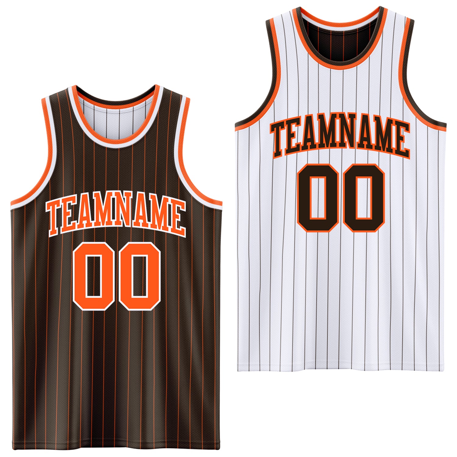 FansIdea Custom Brown Orange Pinstripe-White Reversible Double Side Sublimation Basketball Set Jersey - $17.99 at Proof Eyewear