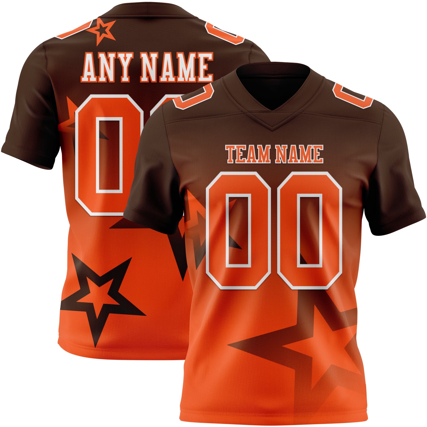 FansIdea Custom Brown Orange-White Authentic Gradient Style Twinkle Star Football Jersey - $19.99 at Proof Eyewear