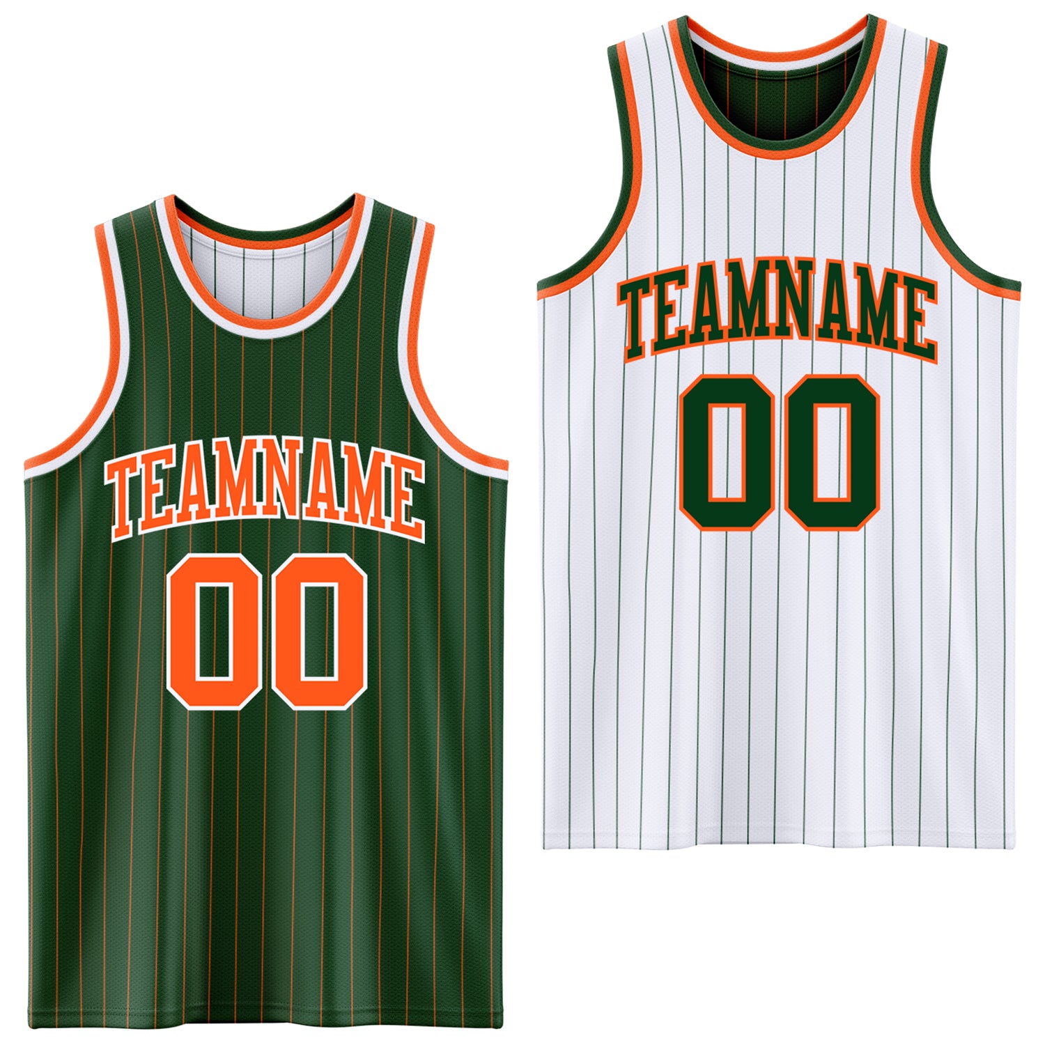 FansIdea Custom Green Orange Pinstripe-White Reversible Double Side Sublimation Basketball Set Jersey - $17.99 at Proof Eyewear