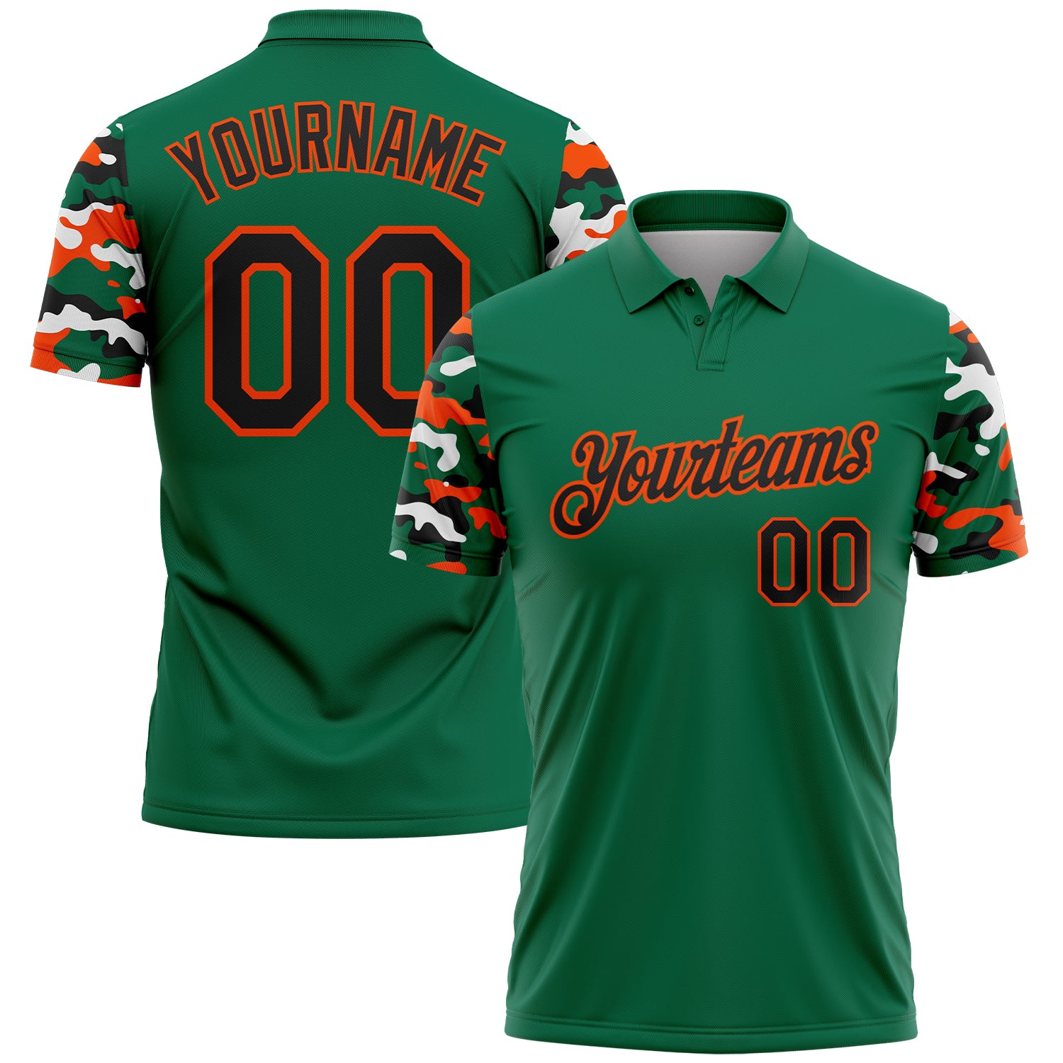 FansIdea Custom Kelly Green Black Orange-White Digital Camo Two Tone Performance Polo Shirt - $19.99 at Proof Eyewear