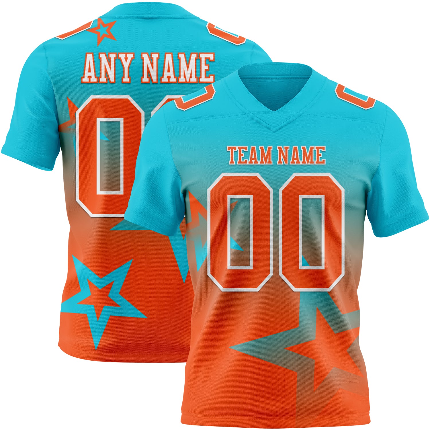 FansIdea Custom Lakes Blue Orange-White Authentic Gradient Style Twinkle Star Football Jersey - $19.99 at Proof Eyewear