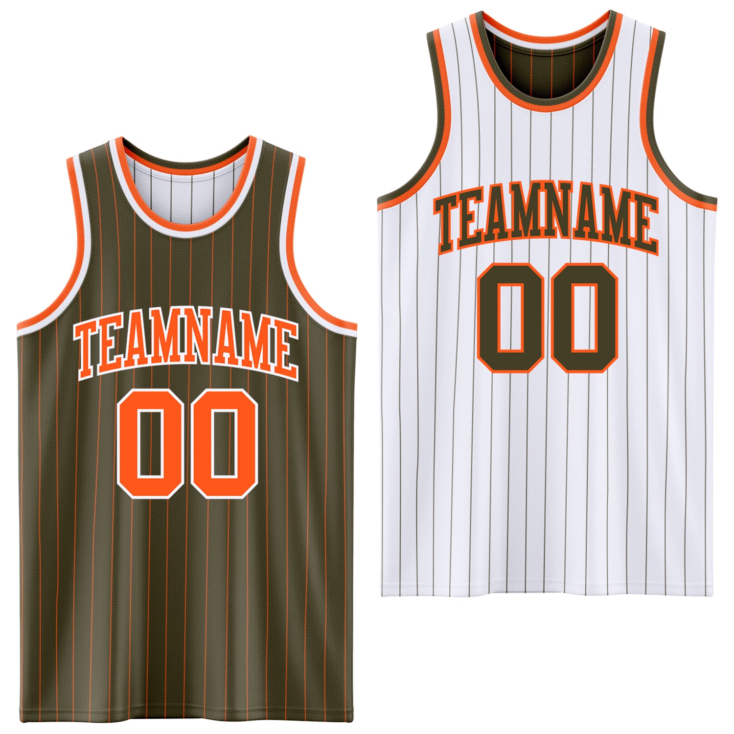FansIdea Custom Olive Orange Pinstripe-White Reversible Double Side Sublimation Basketball Set Jersey - $17.99 at Proof Eyewear