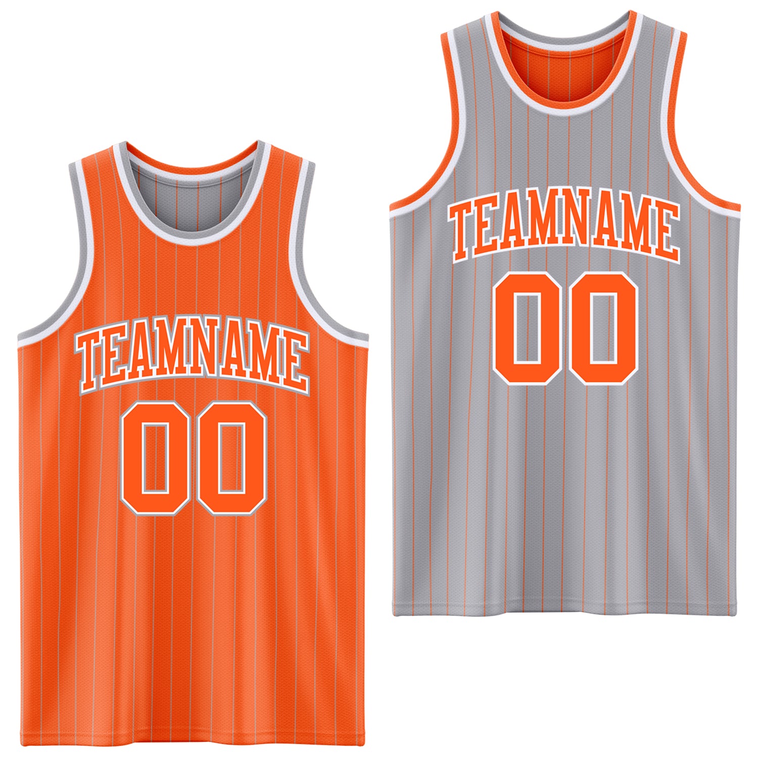 FansIdea Custom Orange Gray Pinstripe-White Reversible Double Side Sublimation Basketball Set Jersey - $17.99 at Proof Eyewear