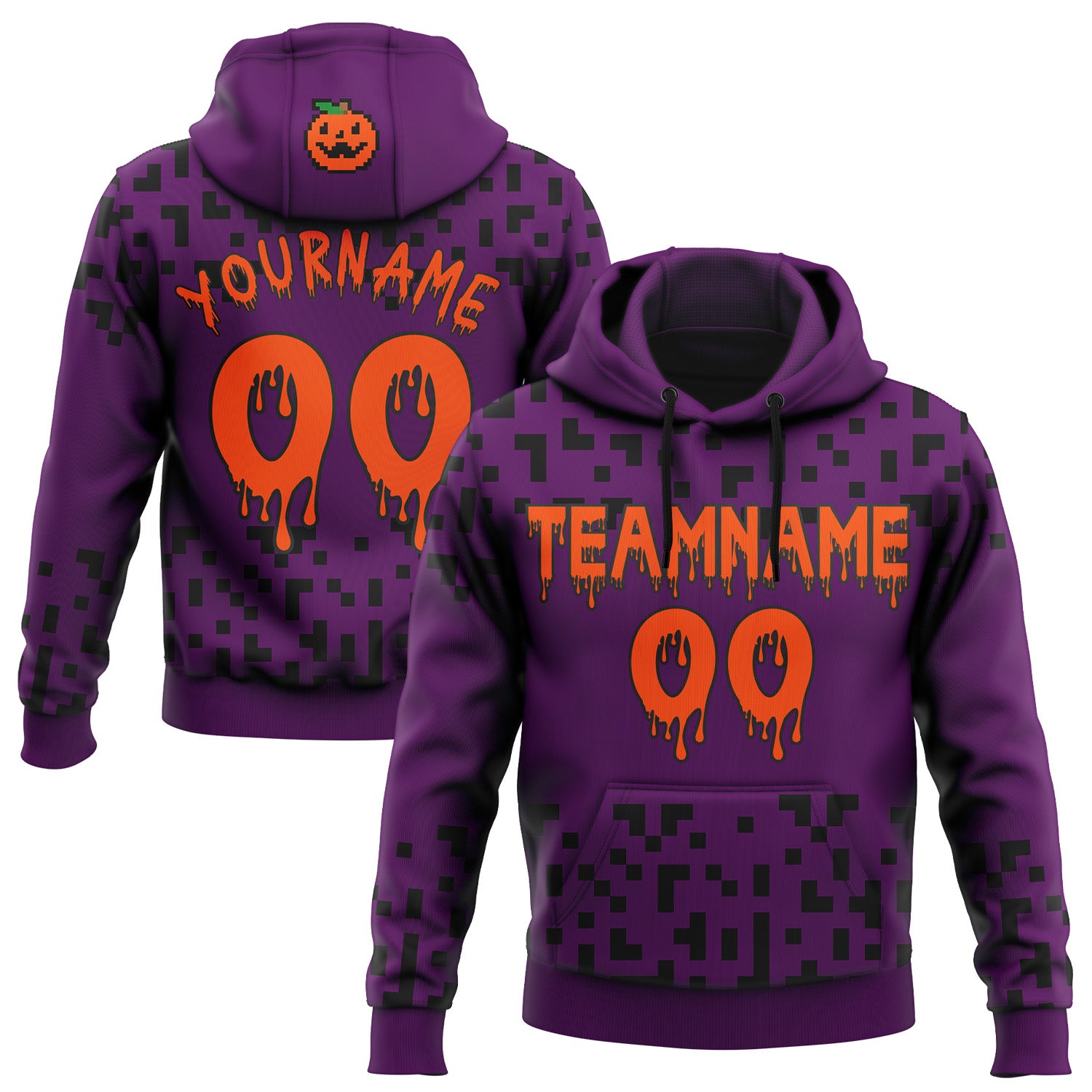 FansIdea Custom  Purple Orange-Black Halloween Abstract Pixel Bat Pullover Sweatshirt Hoodie - $32.99 at Proof Eyewear