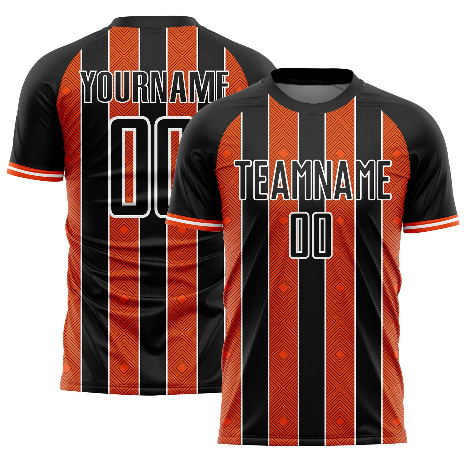 FansIdea Custom Black Orange-White Pinstripe Line Sports Sublimation Soccer Uniform Jersey - $16.99 at Proof Eyewear