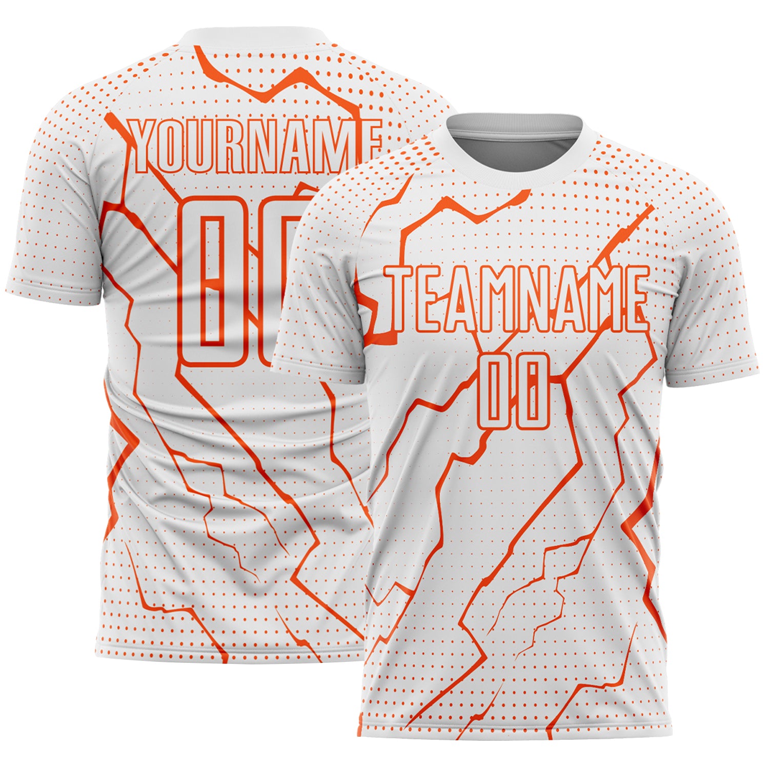 FansIdea Custom White Orange Lightning Sports Sublimation Soccer Uniform Jersey - $16.99 at Proof Eyewear