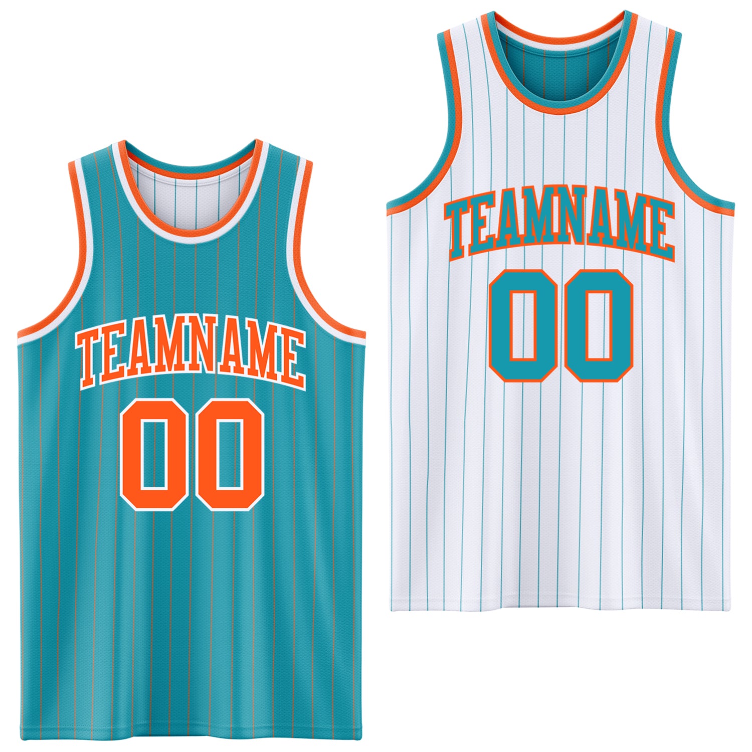 FansIdea Custom Teal Orange Pinstripe-White Reversible Double Side Sublimation Basketball Set Jersey - $17.99 at Proof Eyewear