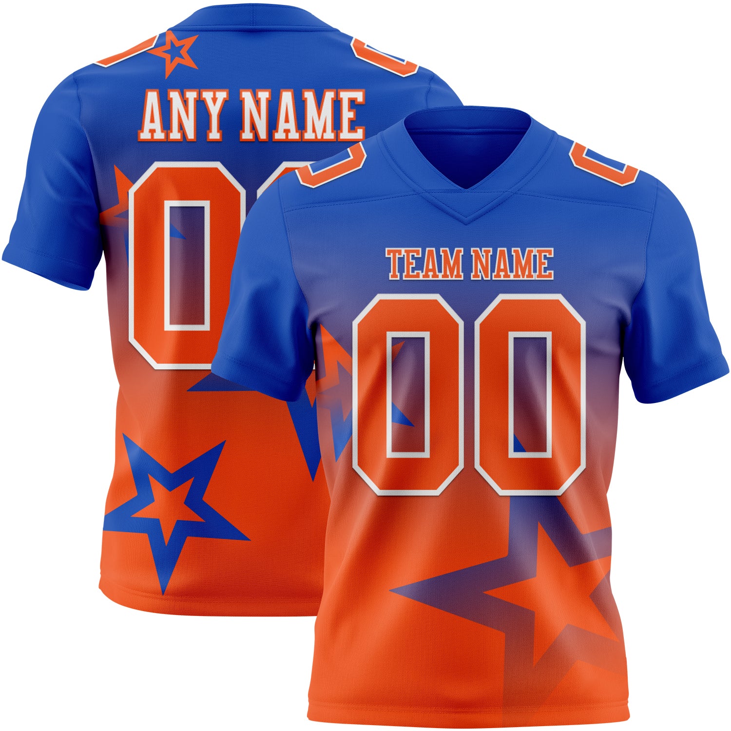 FansIdea Custom Thunder Blue Orange-White Authentic Gradient Style Twinkle Star Football Jersey - $19.99 at Proof Eyewear
