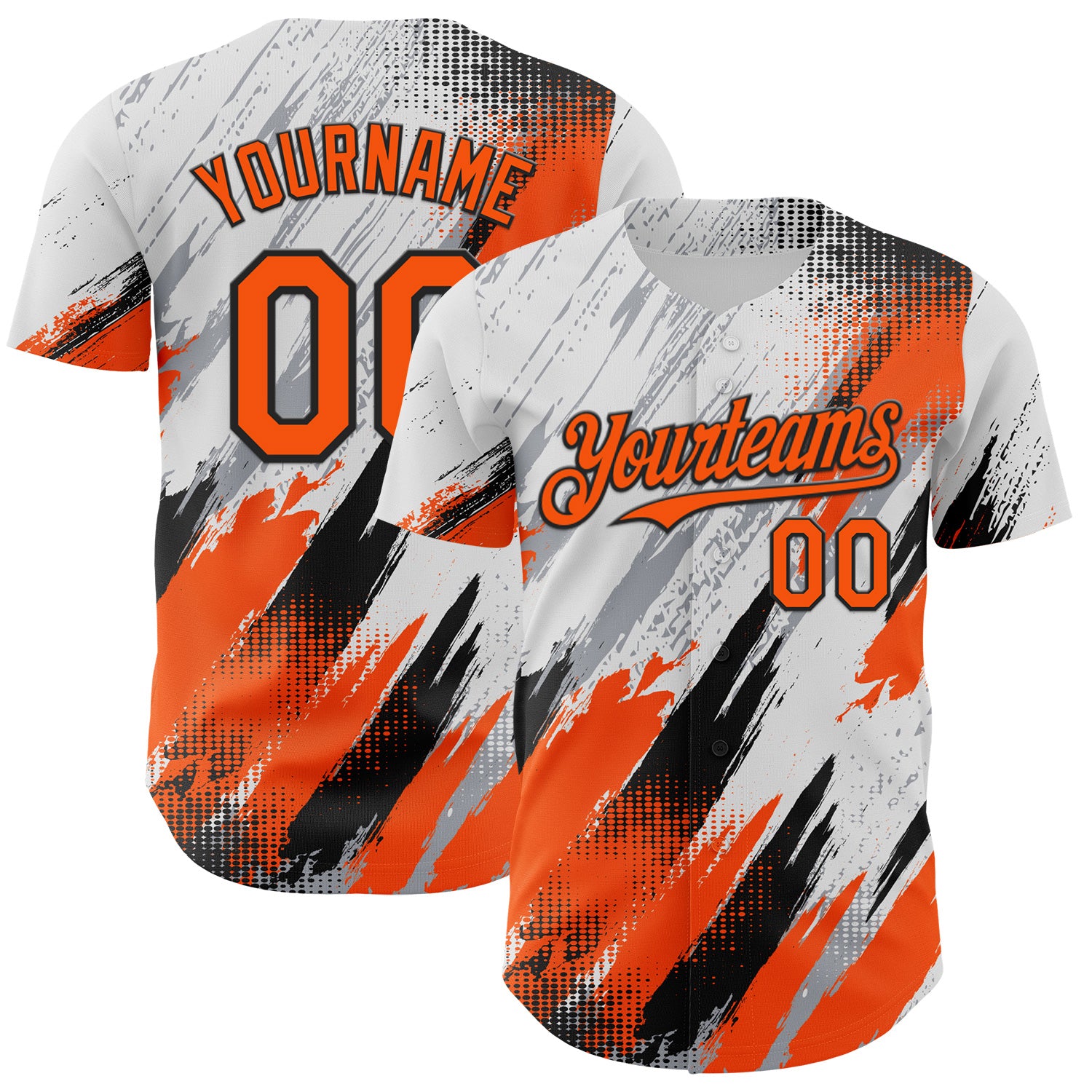 FansIdea Custom White Orange Gray-Black Diagonal Grunge Brush Stroke Halftone Authentic Baseball Jersey - $29.99 at Proof Eyewear