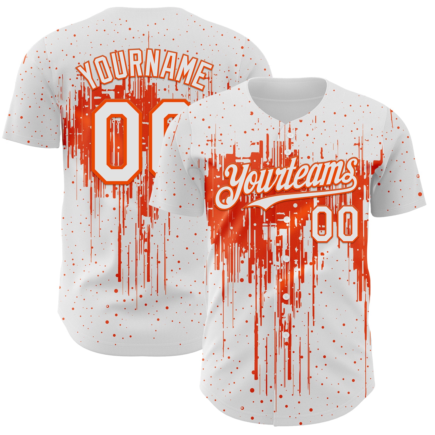 FansIdea Custom White Orange Dripping Splatter Paint Authentic Baseball Jersey - $29.99 at Proof Eyewear
