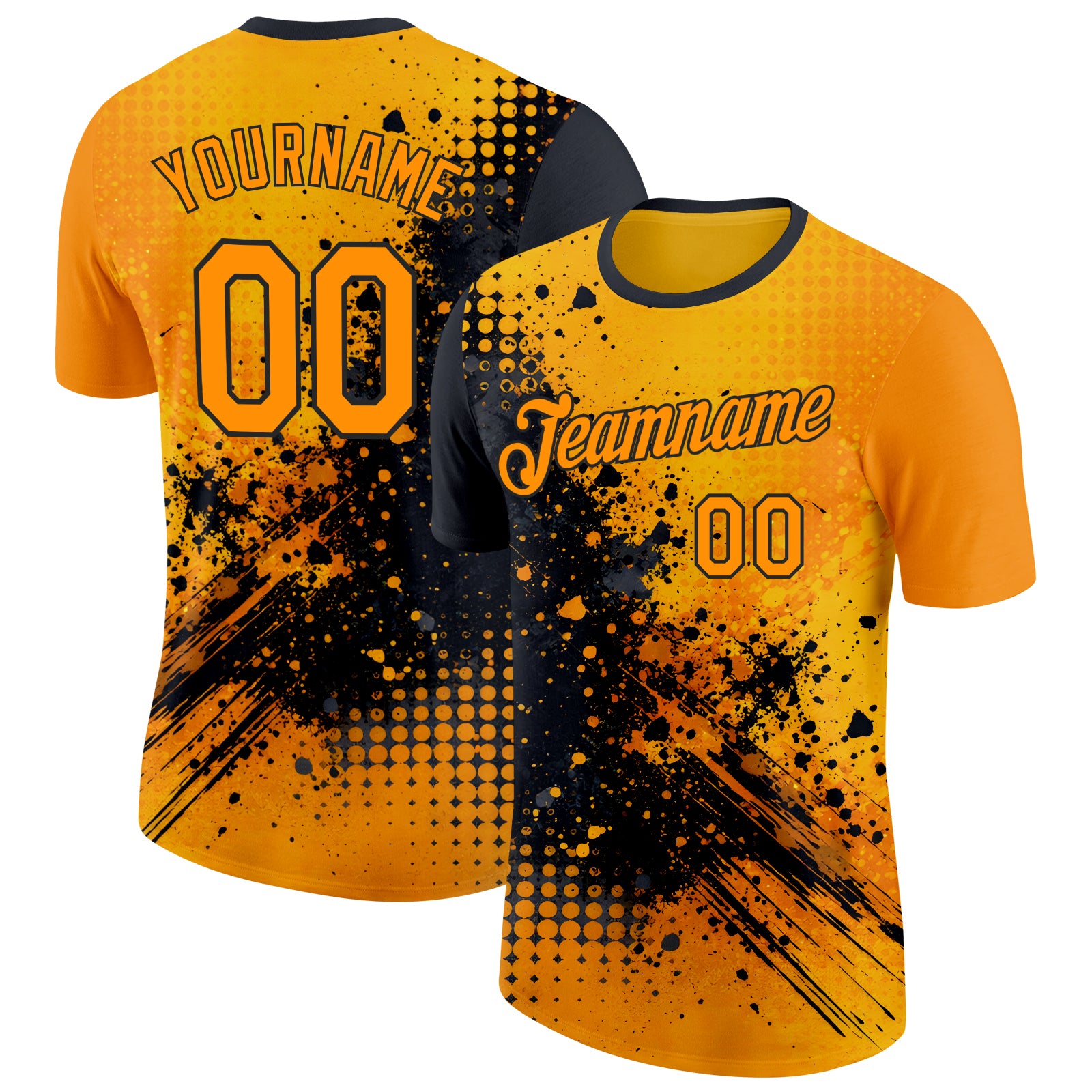 FansIdea Custom Yellow Orange-Black Bowling Splash Ink Performance T-Shirt - $14.99 at Proof Eyewear