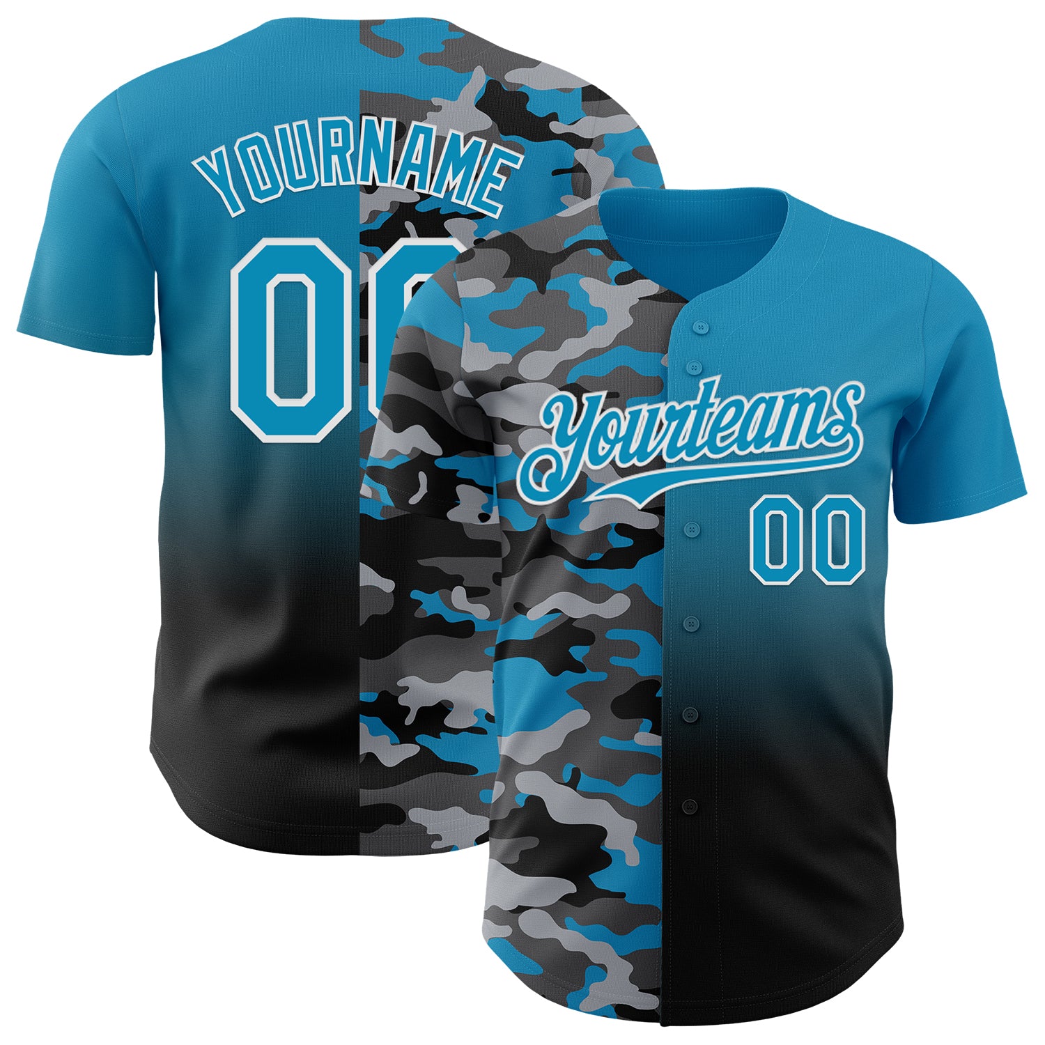 FansIdea Custom Panther Blue Black-White Half Camo Ombre Authentic Baseball Jersey - $29.99 at Proof Eyewear