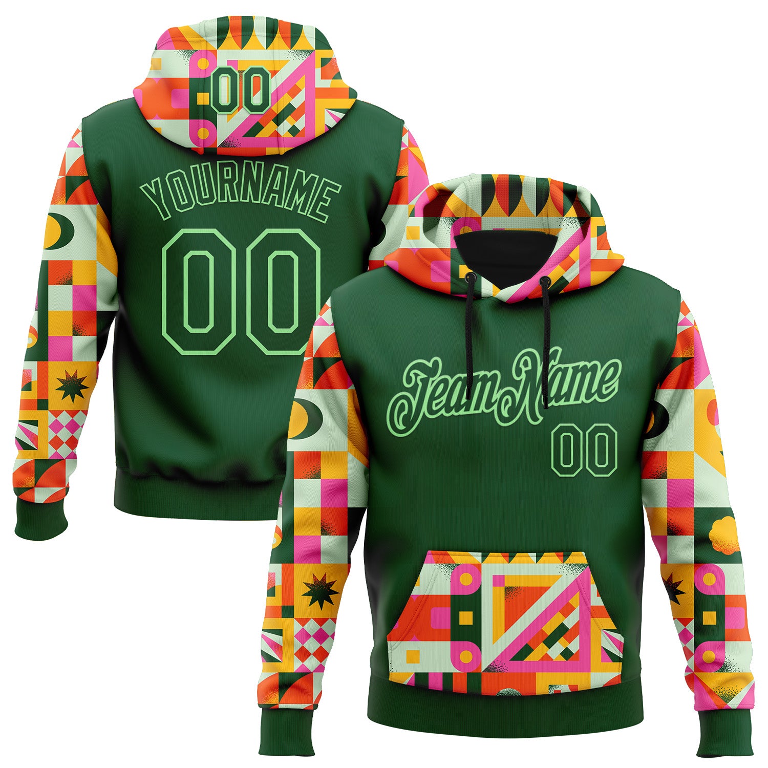 Custom Stitched Green Pea Green 3D Ambartive Abstract Shapes Pattern Sports Pullover Sweatshirt Hoodie