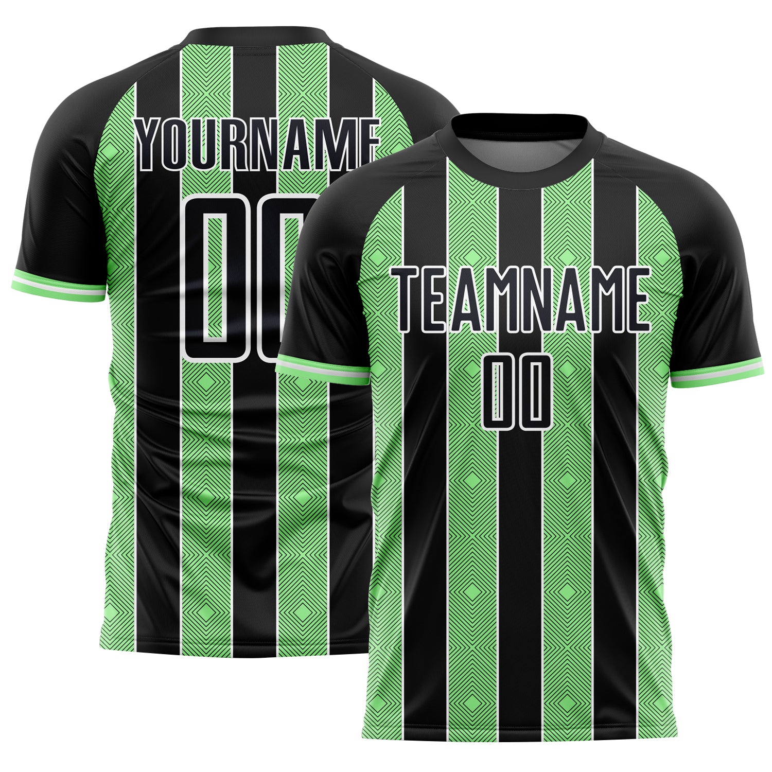 FansIdea Custom Black Pea Green-White Pinstripe Line Sports Sublimation Soccer Uniform Jersey - $16.99 at Proof Eyewear