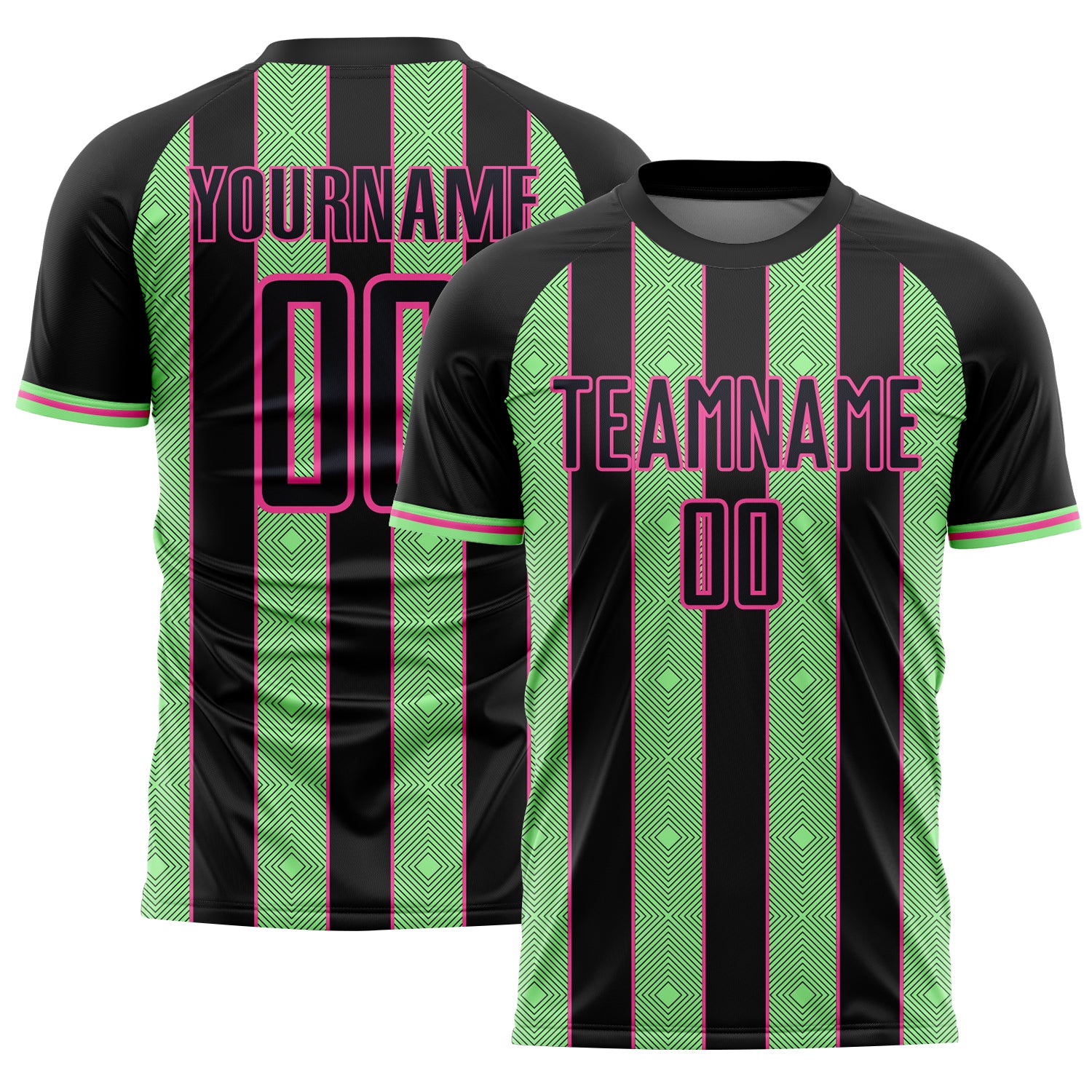 FansIdea Custom Black Pea Green-Pink Pinstripe Line Sports Sublimation Soccer Uniform Jersey - $16.99 at Proof Eyewear