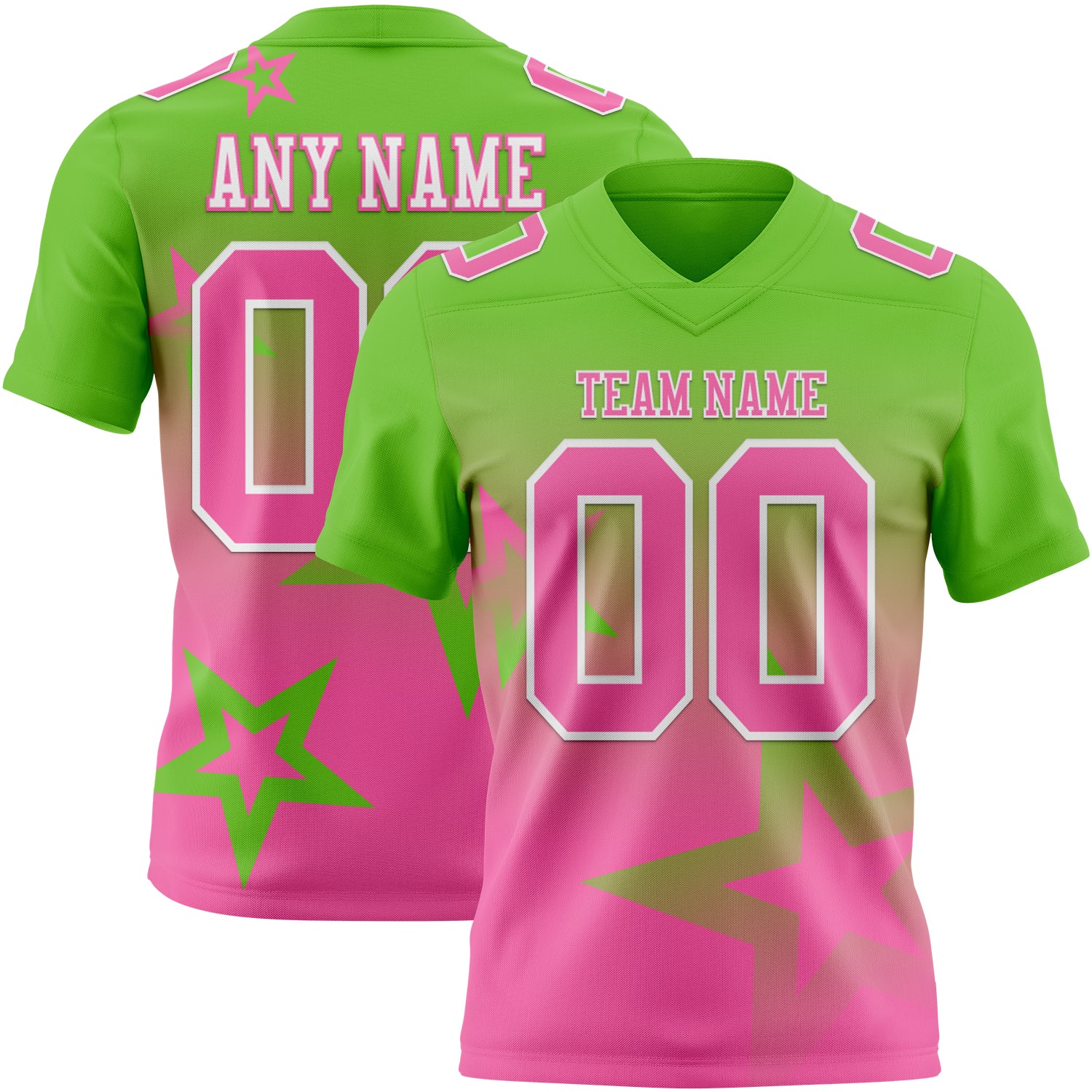 FansIdea Custom Aurora Green Pink-White Authentic Gradient Style Twinkle Star Football Jersey - $19.99 at Proof Eyewear