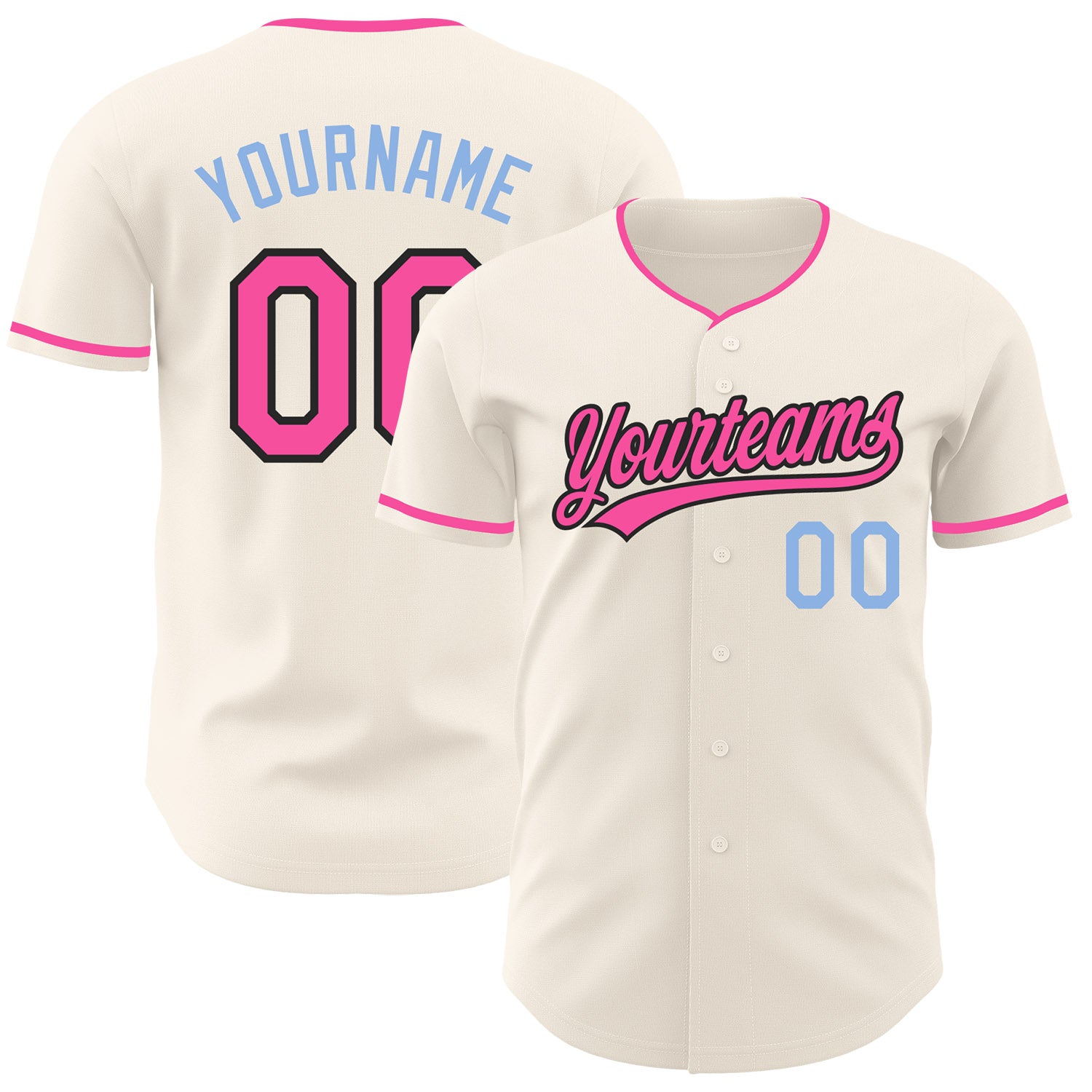 FansIdea Custom Cream Pink Black-Light Blue Authentic Baseball Jersey - $27.99 at Proof Eyewear
