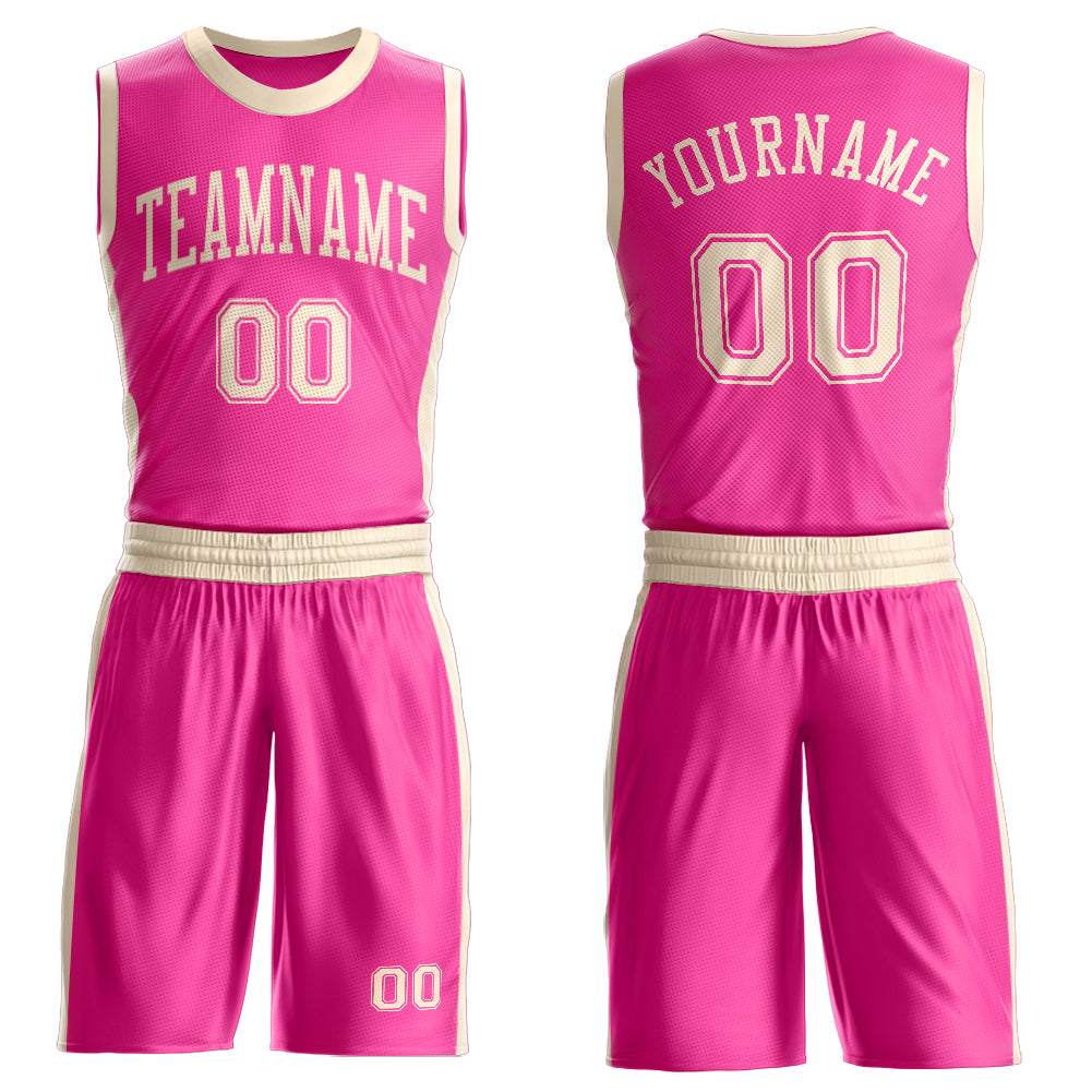 FansIdea Custom Pink Cream Round Neck Basketball Uniform Jersey - $24.99 at Proof Eyewear