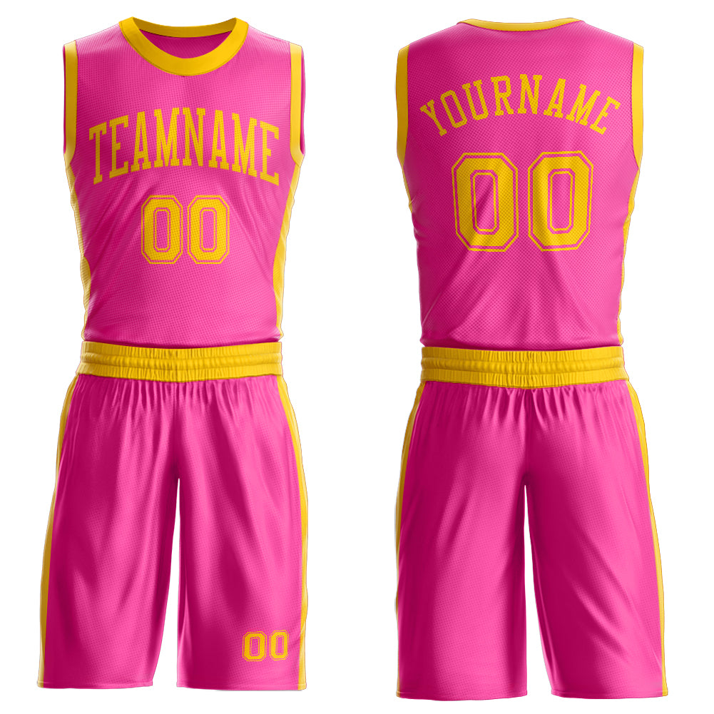 FansIdea Custom Pink Gold Round Neck Basketball Uniform Jersey - $24.99 at Proof Eyewear