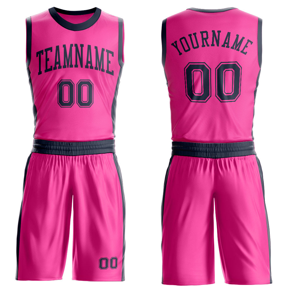 FansIdea Custom Pink Navy Round Neck Basketball Uniform Jersey - $24.99 at Proof Eyewear
